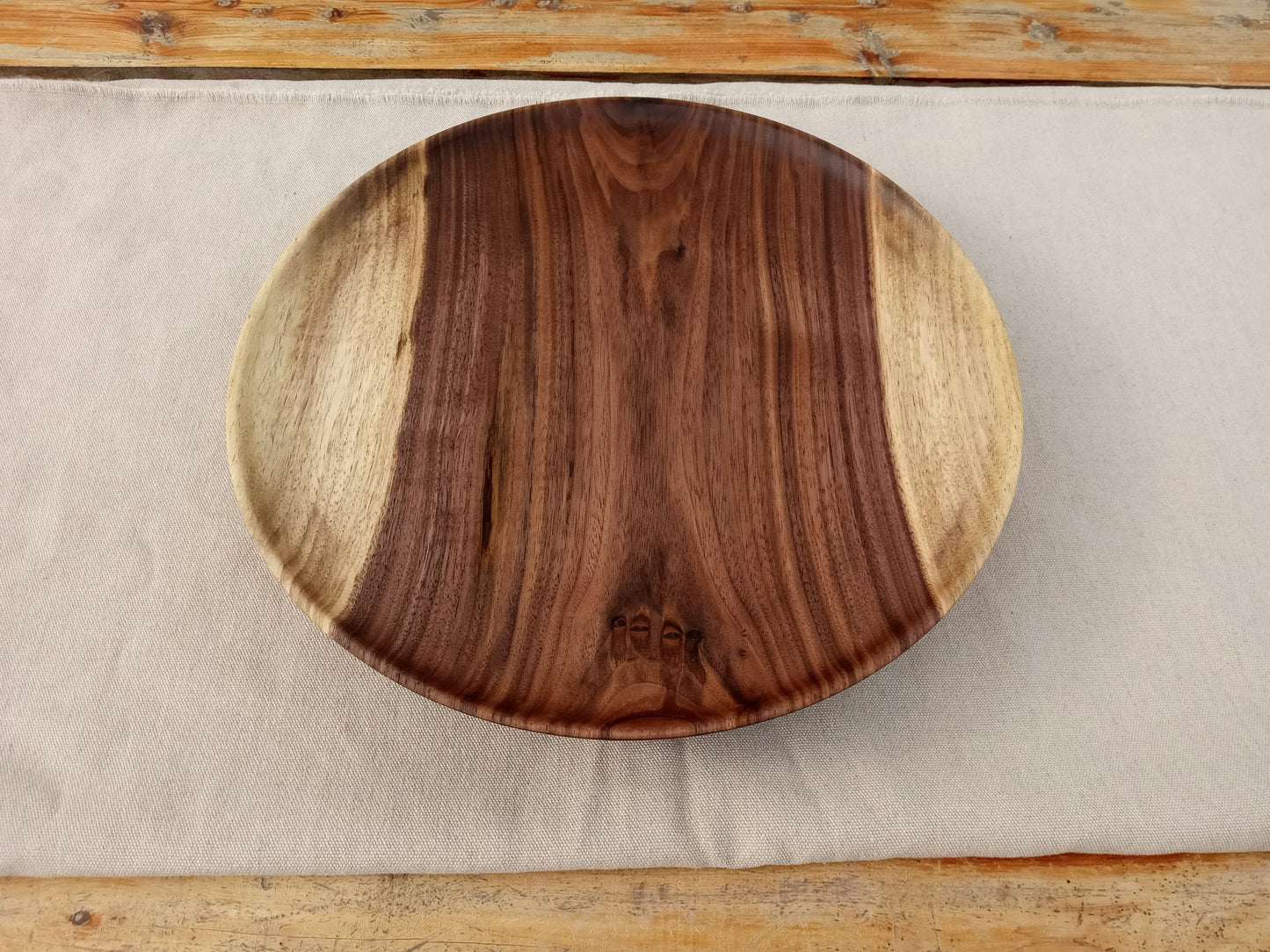 14" Black Walnut Wood Plate - Handmade Wooden Serving Platter - Decorative Low-Profile Wooden Centerpiece - Turned Wood Charcuterie Tray