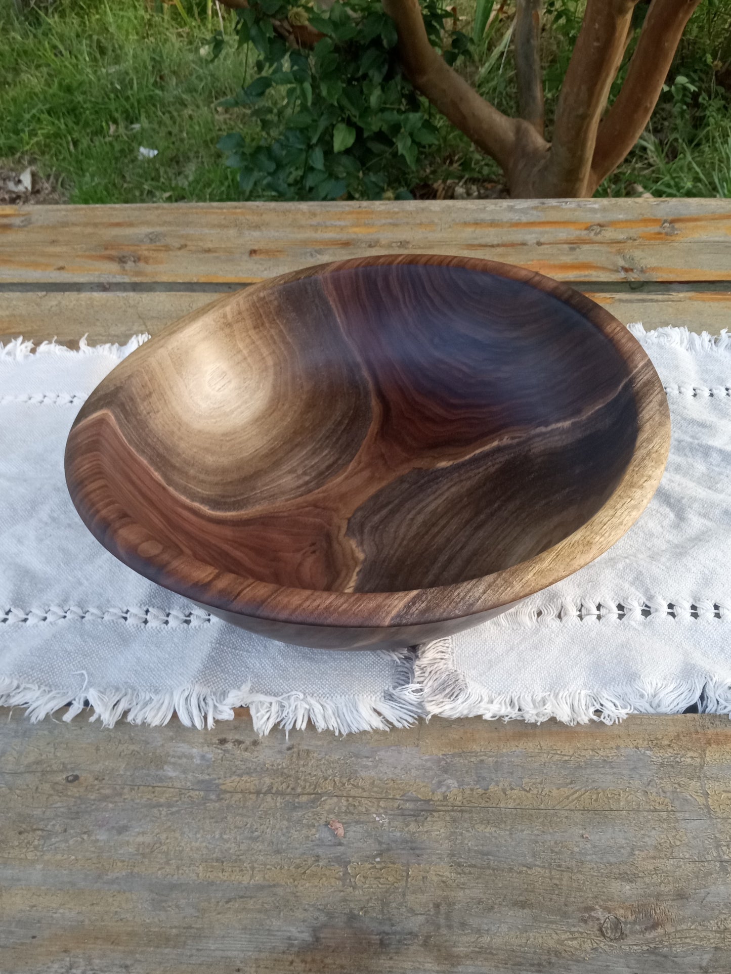 Stunning Walnut Wood Bowl with a Chunky Natural Edge Design - Large 14" Wooden Salad Bowl with a Decorative Rim - Unique Woodwork for Gifts