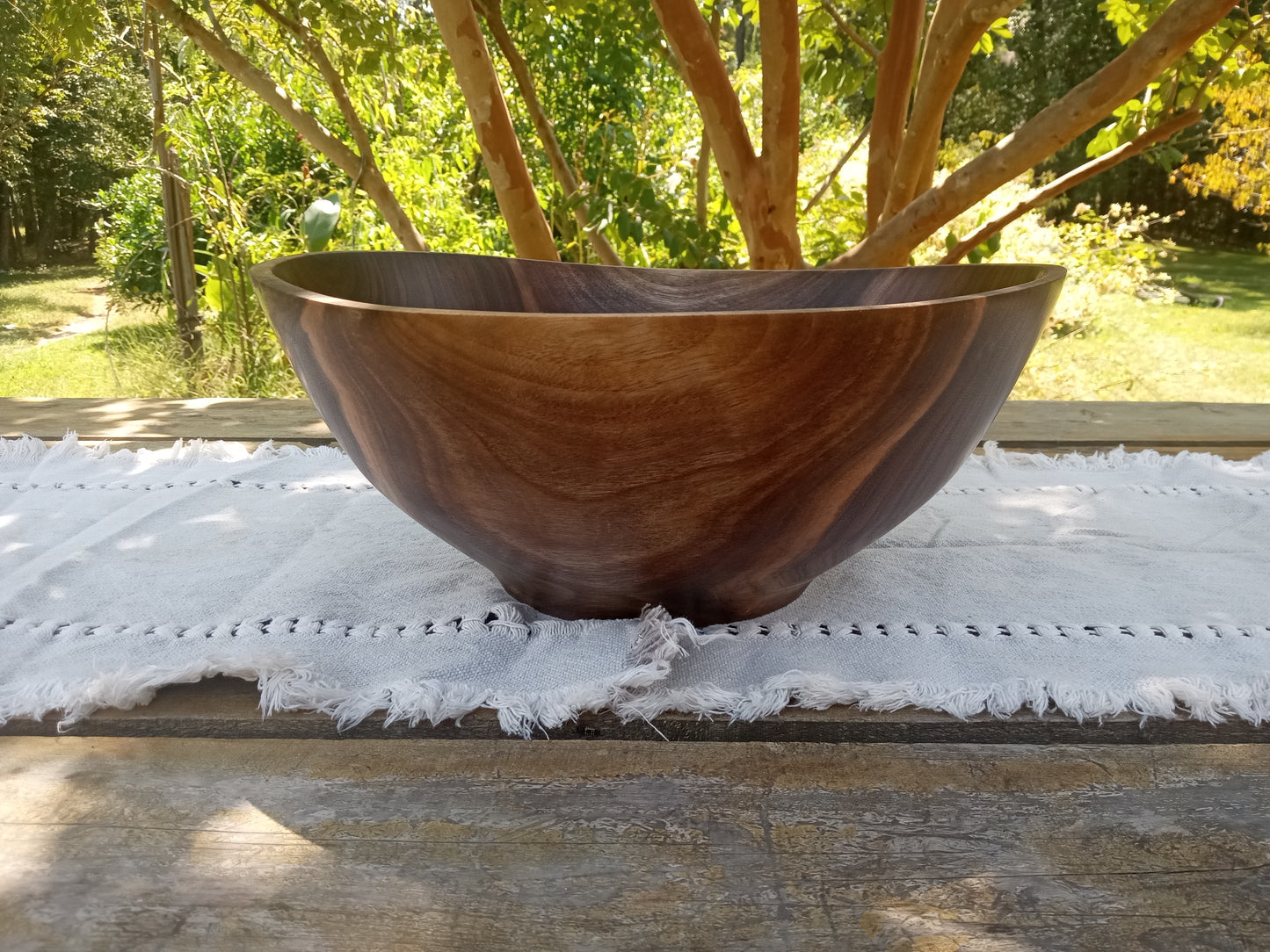 Handcrafted Walnut Wood Bowl: Rustic Knot & Burl Wood Centerpiece, Natural Edge Design (13")