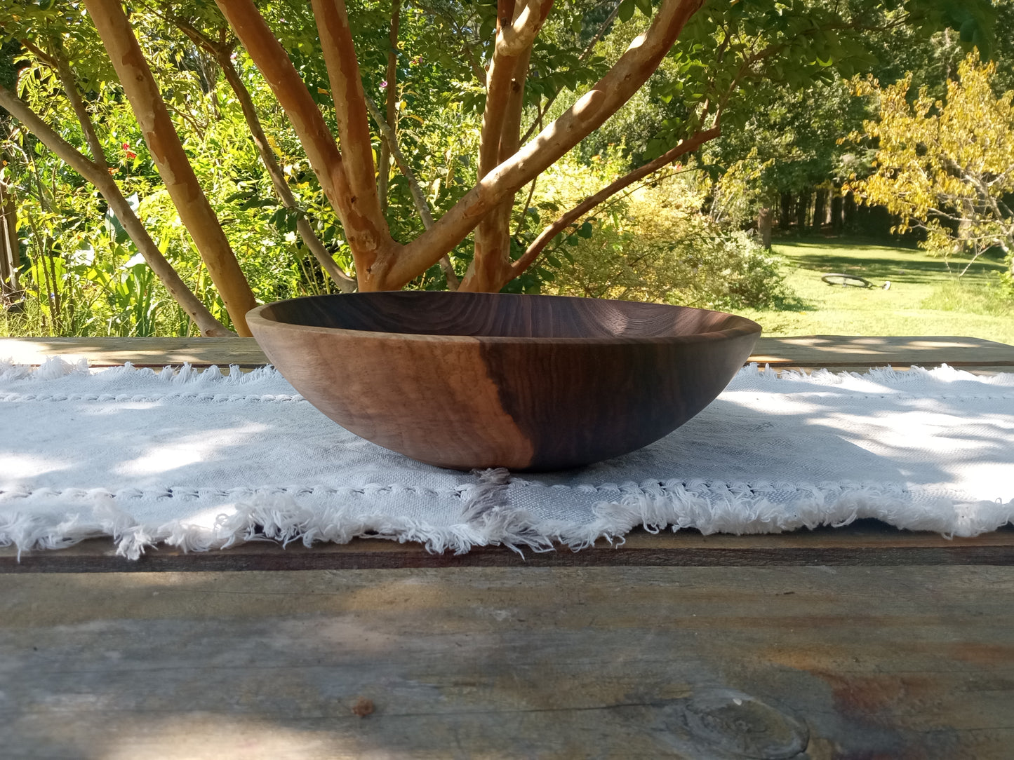 2 Serving Black Walnut Wood Salad Bowl: Handmade, Low-profile Design (11")
