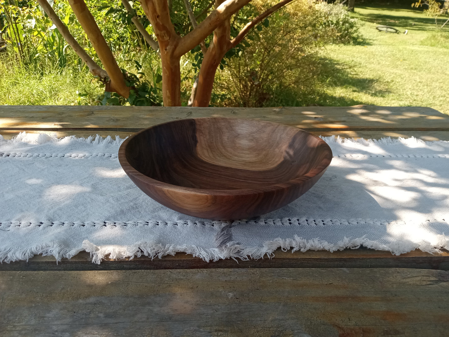 2 Serving Black Walnut Wood Salad Bowl: Handmade, Low-profile Design (11")