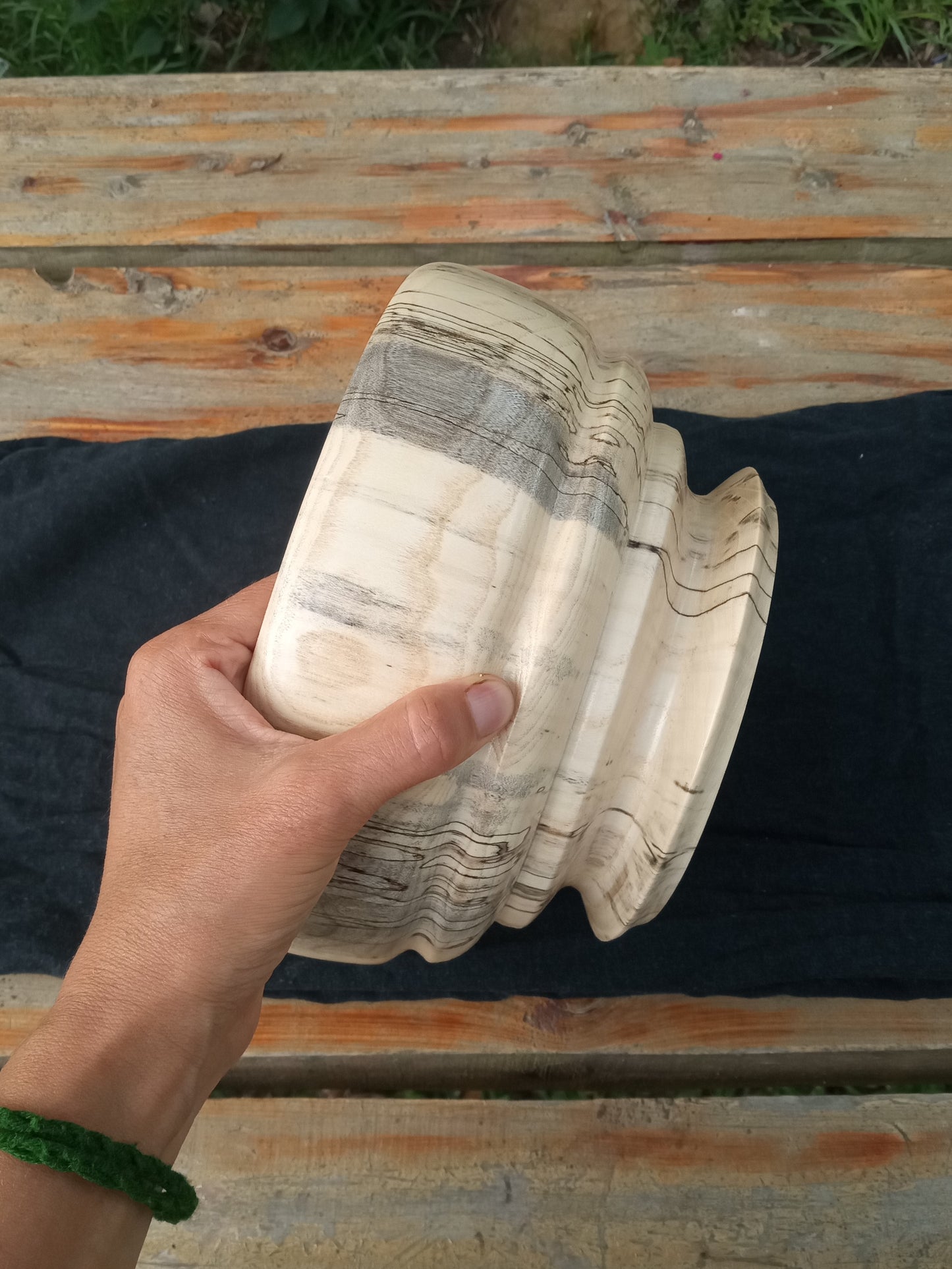 Wooden Fruit Bowl: Handmade Spalted Hackberry (9")