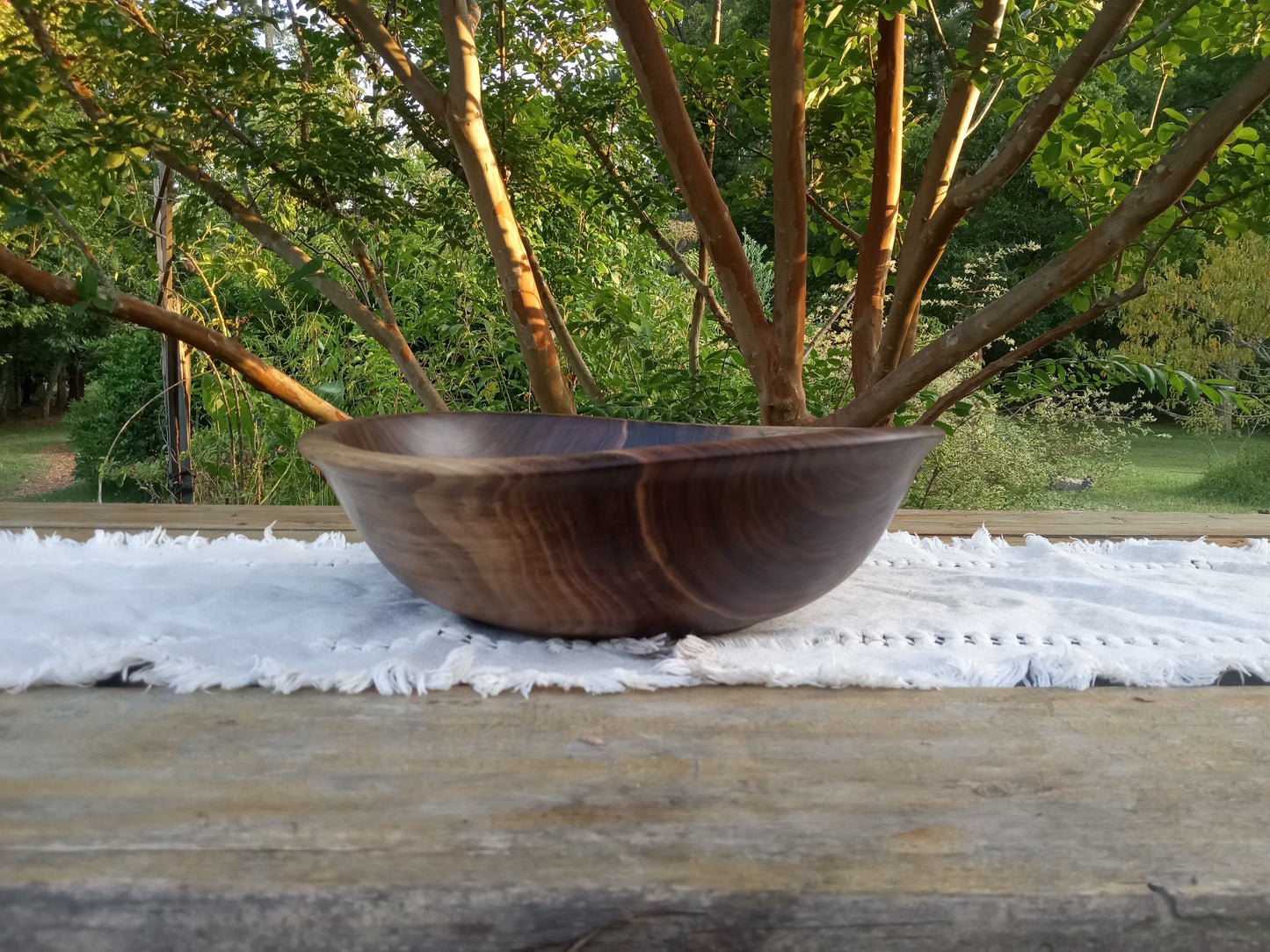 Stunning Walnut Wood Bowl with a Chunky Natural Edge Design - Large 14" Wooden Salad Bowl with a Decorative Rim - Unique Woodwork for Gifts