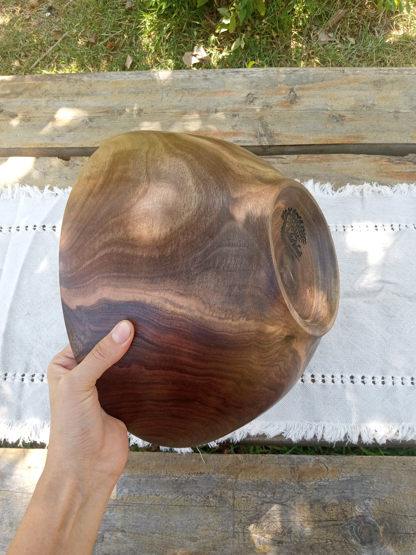 Handcrafted Walnut Wood Bowl: Rustic Knot & Burl Wood Centerpiece, Natural Edge Design (13")