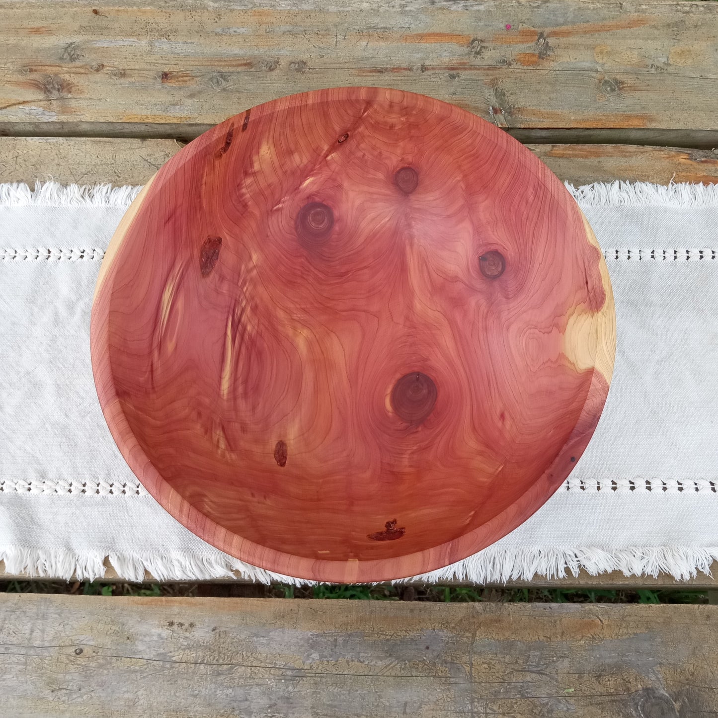 14" Red Cedar Wood Bowl: Elegant Pedestal Design, Handcrafted- Stunning Handmade Wooden Decor Bowl - Unique Turned Wood Gift