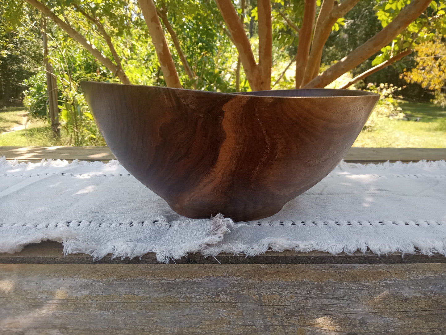 Handcrafted Walnut Wood Bowl: Rustic Knot & Burl Wood Centerpiece, Natural Edge Design (13")