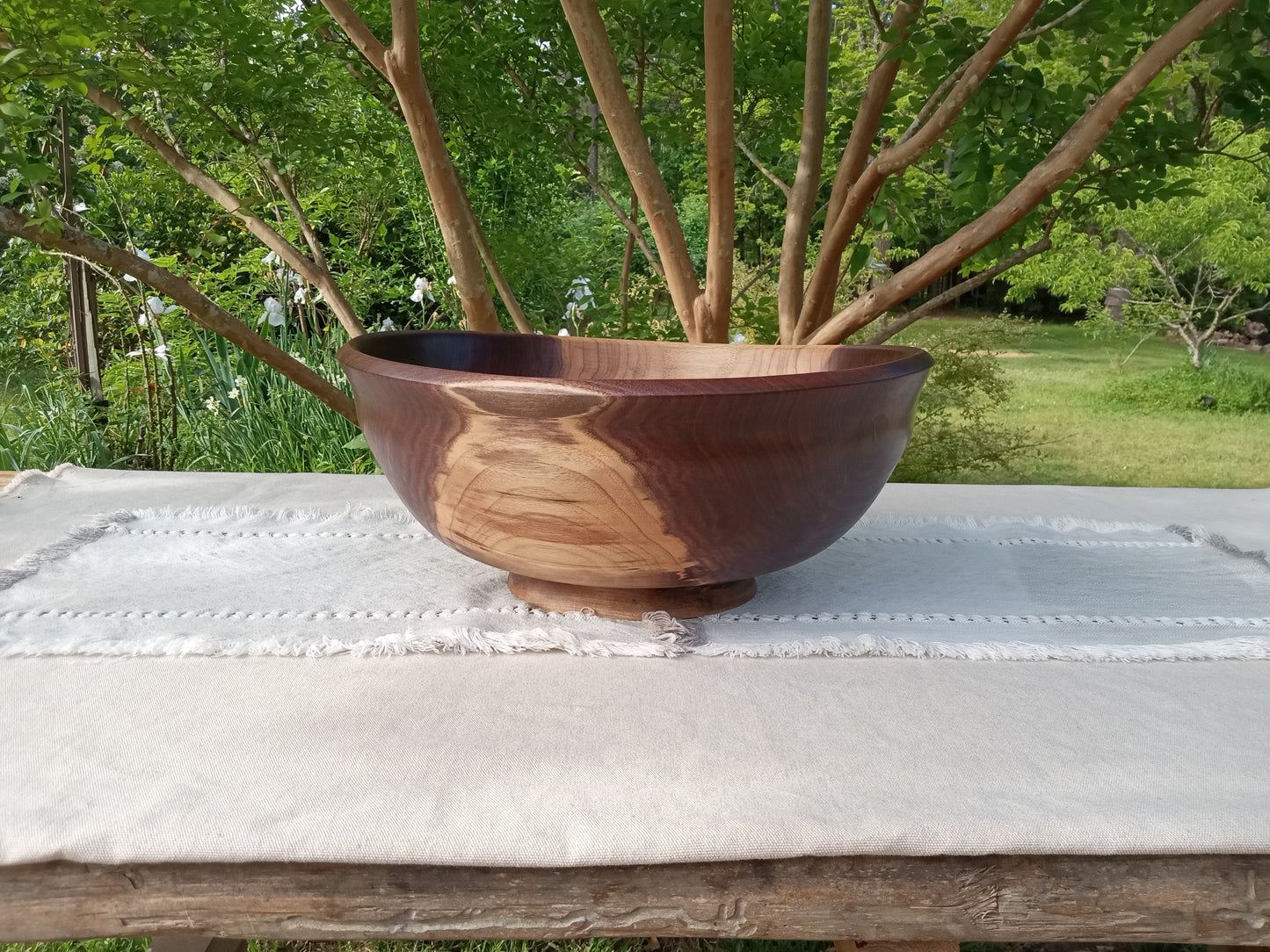 Extra-Large 17" Walnut Wood Pedestal Bowl with Burl Detail - Handmade Wooden Salad Bowl - Turned Wood Centerpiece - Handcrafted Wood Gifts