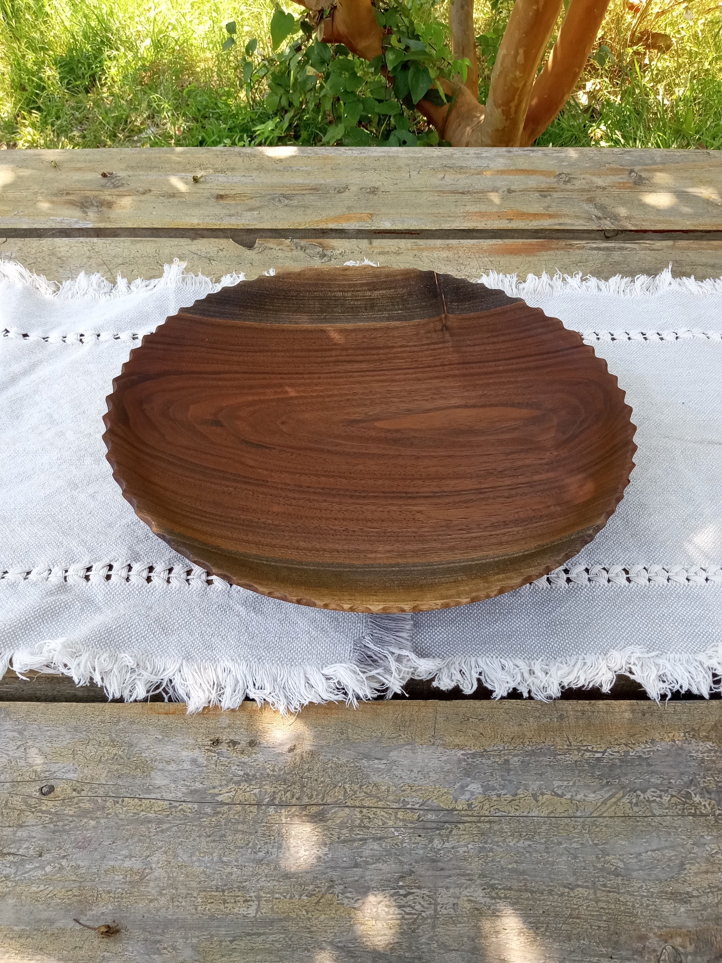 Black Walnut Wood Plate: Handmade Low-Profile Centerpiece (12")