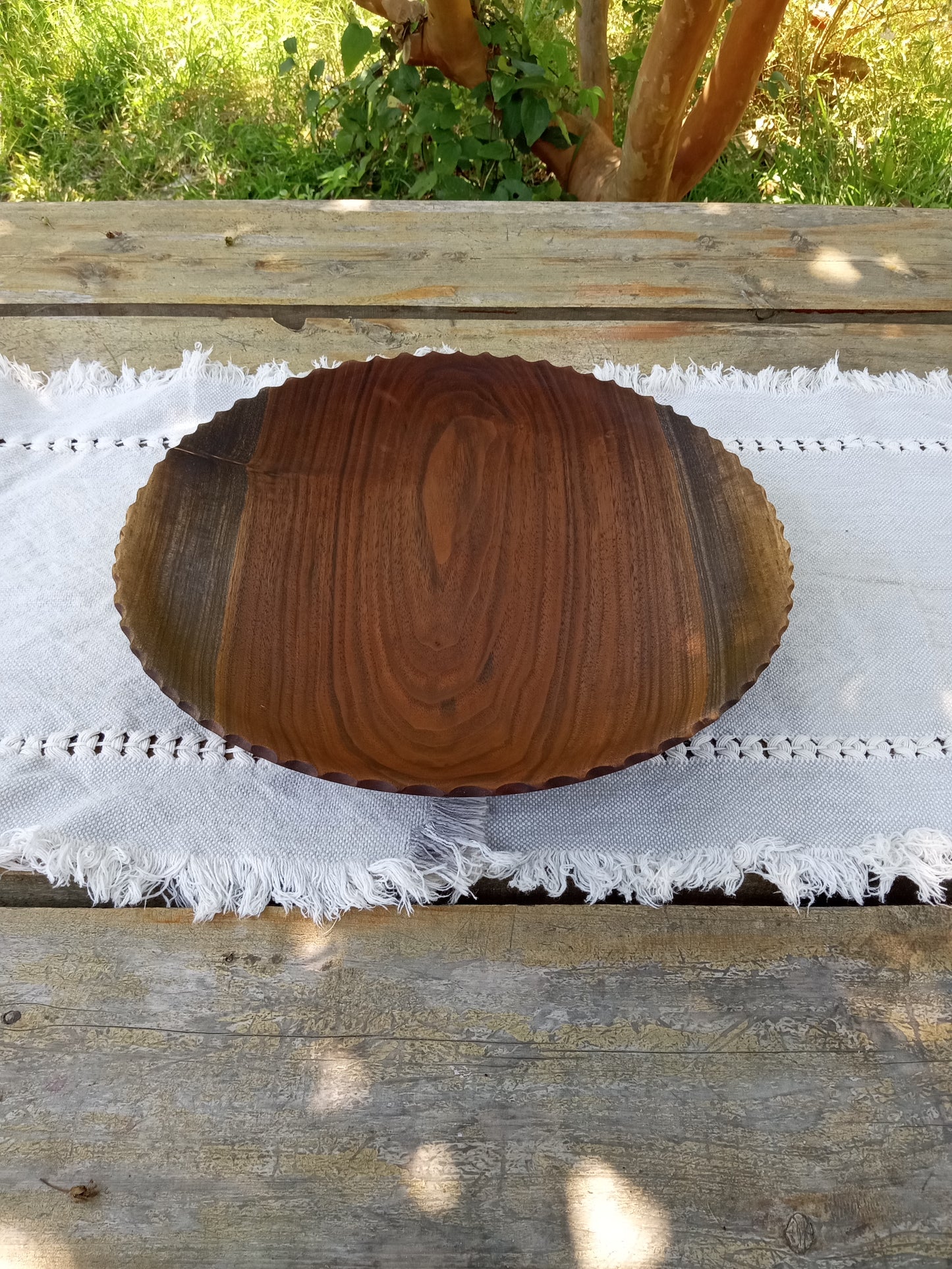 Black Walnut Wood Plate: Handmade Low-Profile Centerpiece (12")