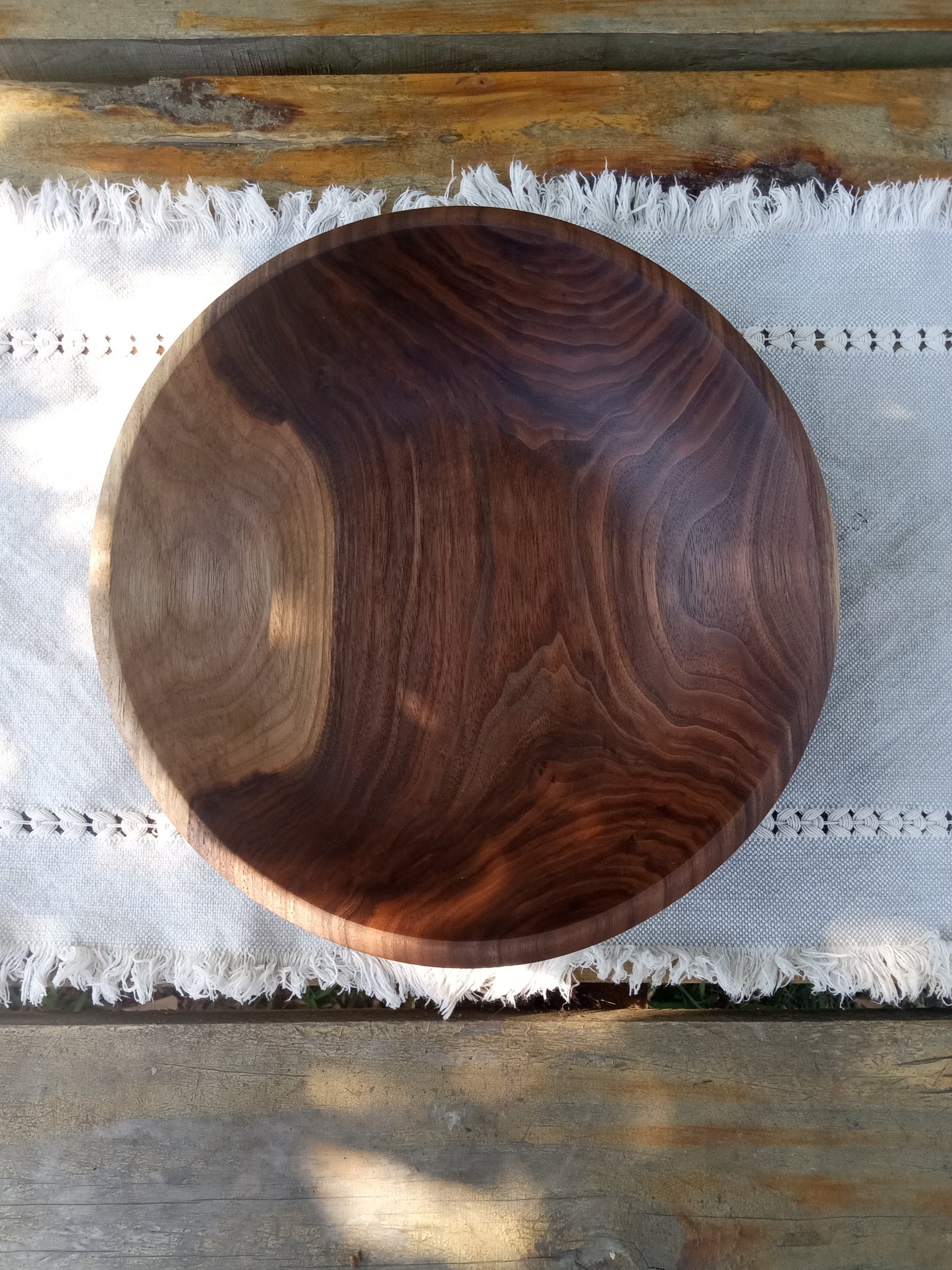 2 Serving Black Walnut Wood Salad Bowl: Handmade, Low-profile Design (11")