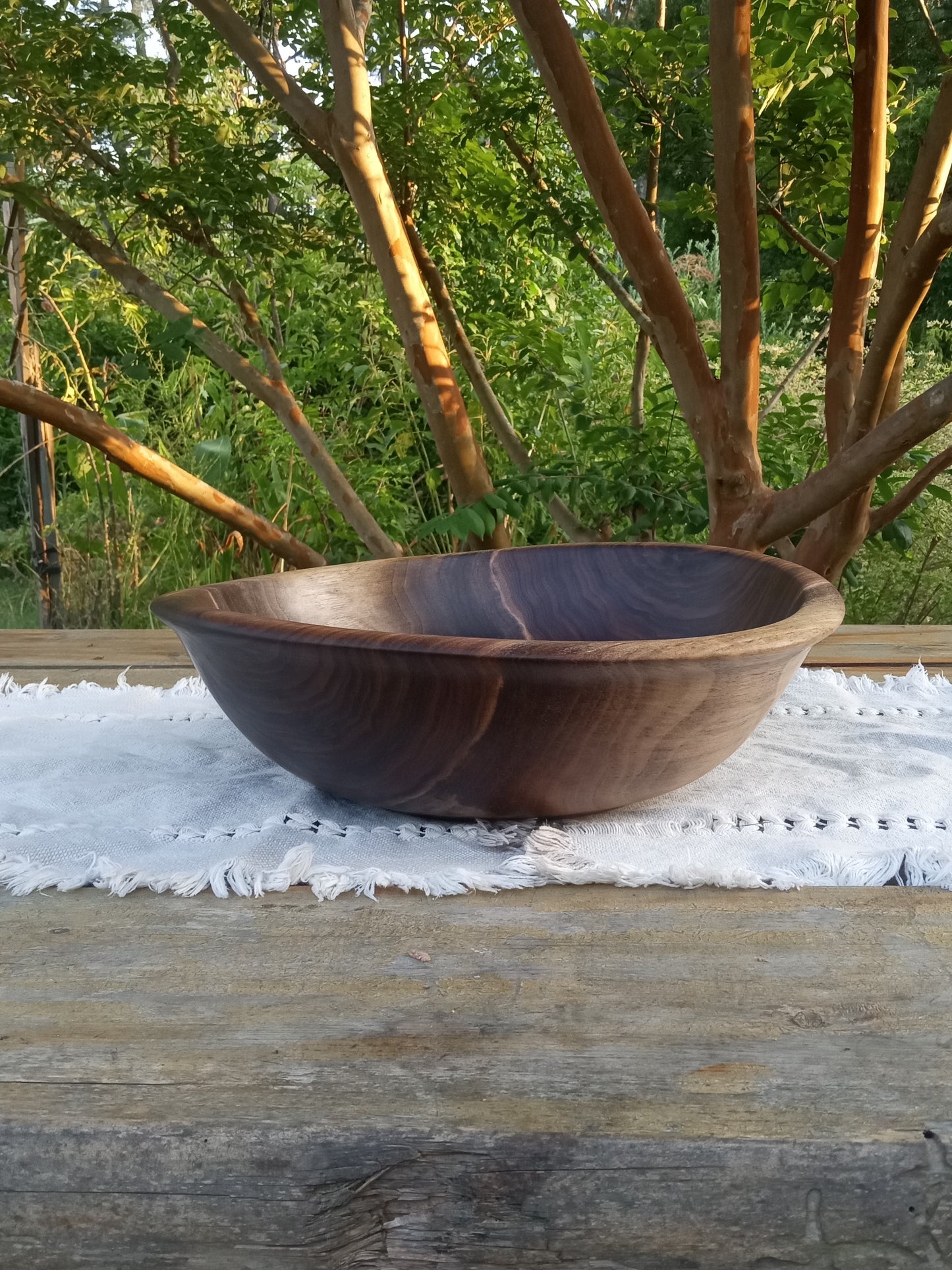 Stunning Walnut Wood Bowl with a Chunky Natural Edge Design - Large 14" Wooden Salad Bowl with a Decorative Rim - Unique Woodwork for Gifts