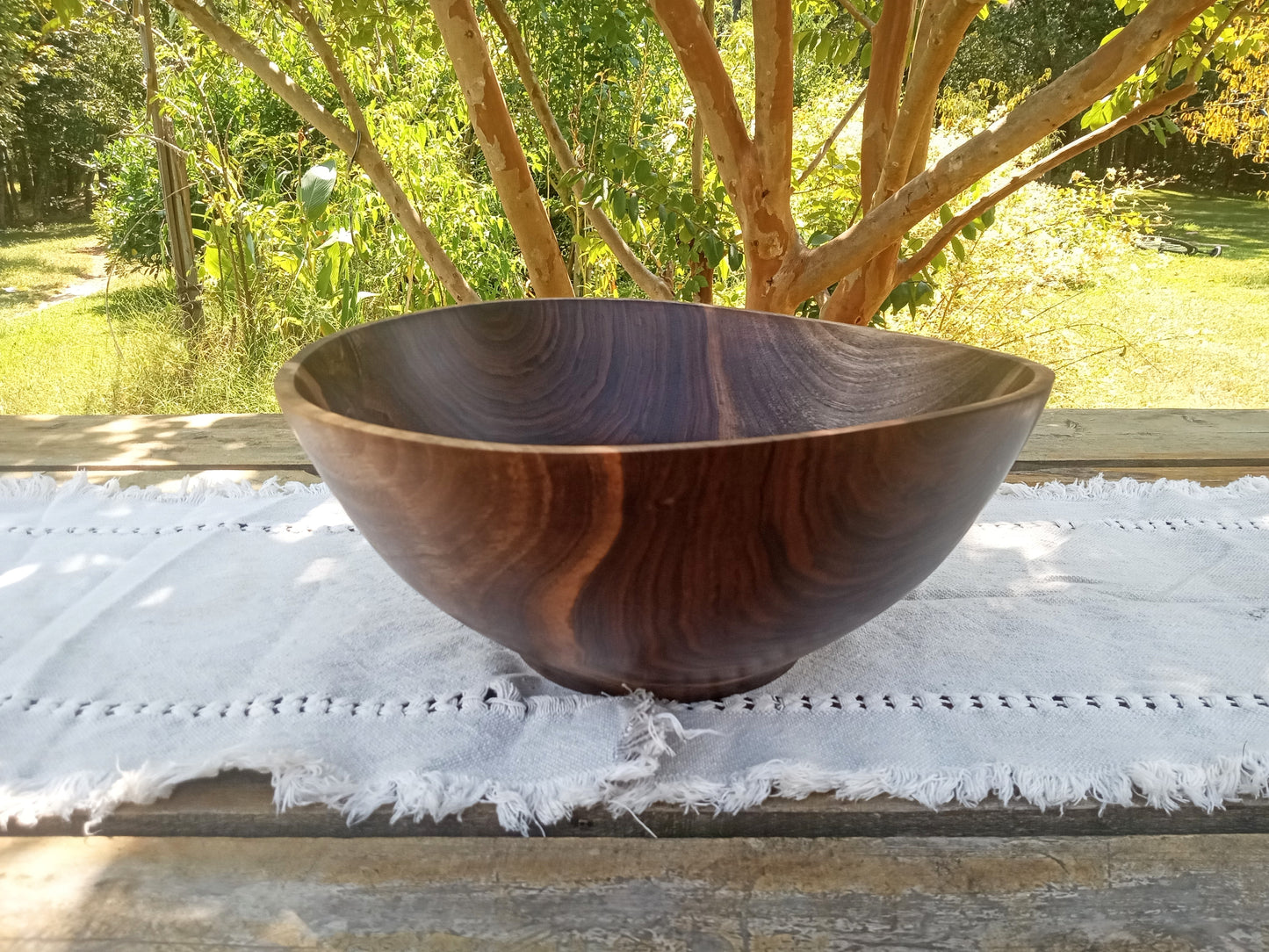 Handcrafted Walnut Wood Bowl: Rustic Knot & Burl Wood Centerpiece, Natural Edge Design (13")