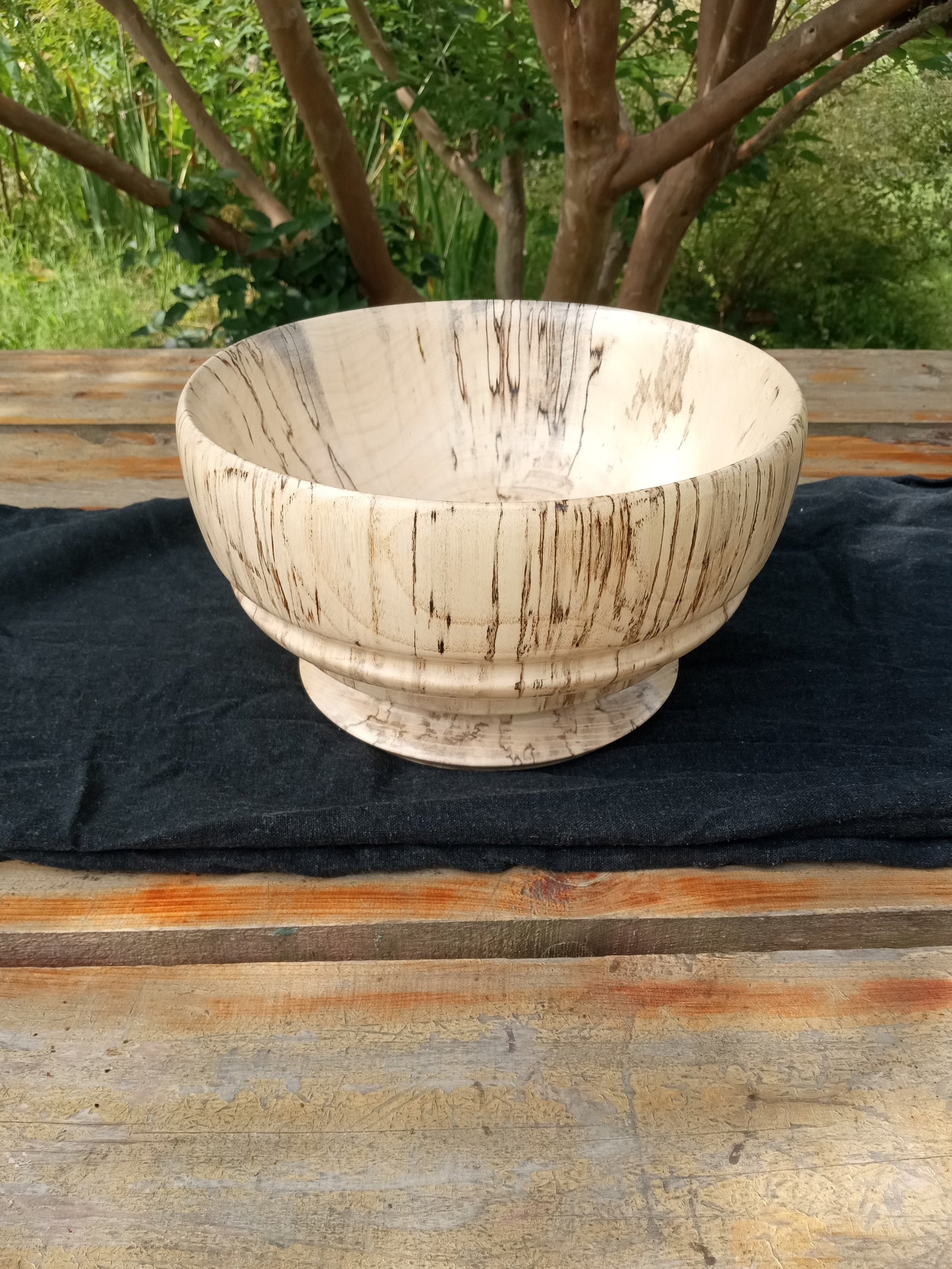 Wooden Fruit Bowl: Handmade Spalted Hackberry (9")