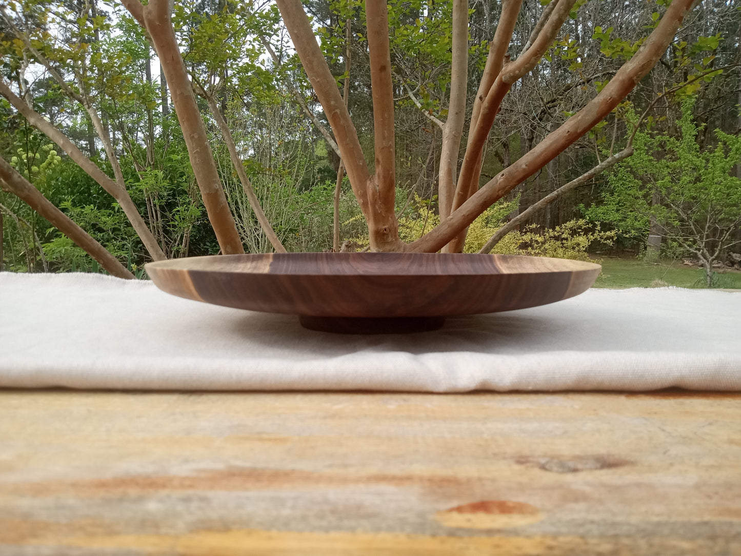 14" Black Walnut Wood Plate - Handmade Wooden Serving Platter - Decorative Low-Profile Wooden Centerpiece - Turned Wood Charcuterie Tray