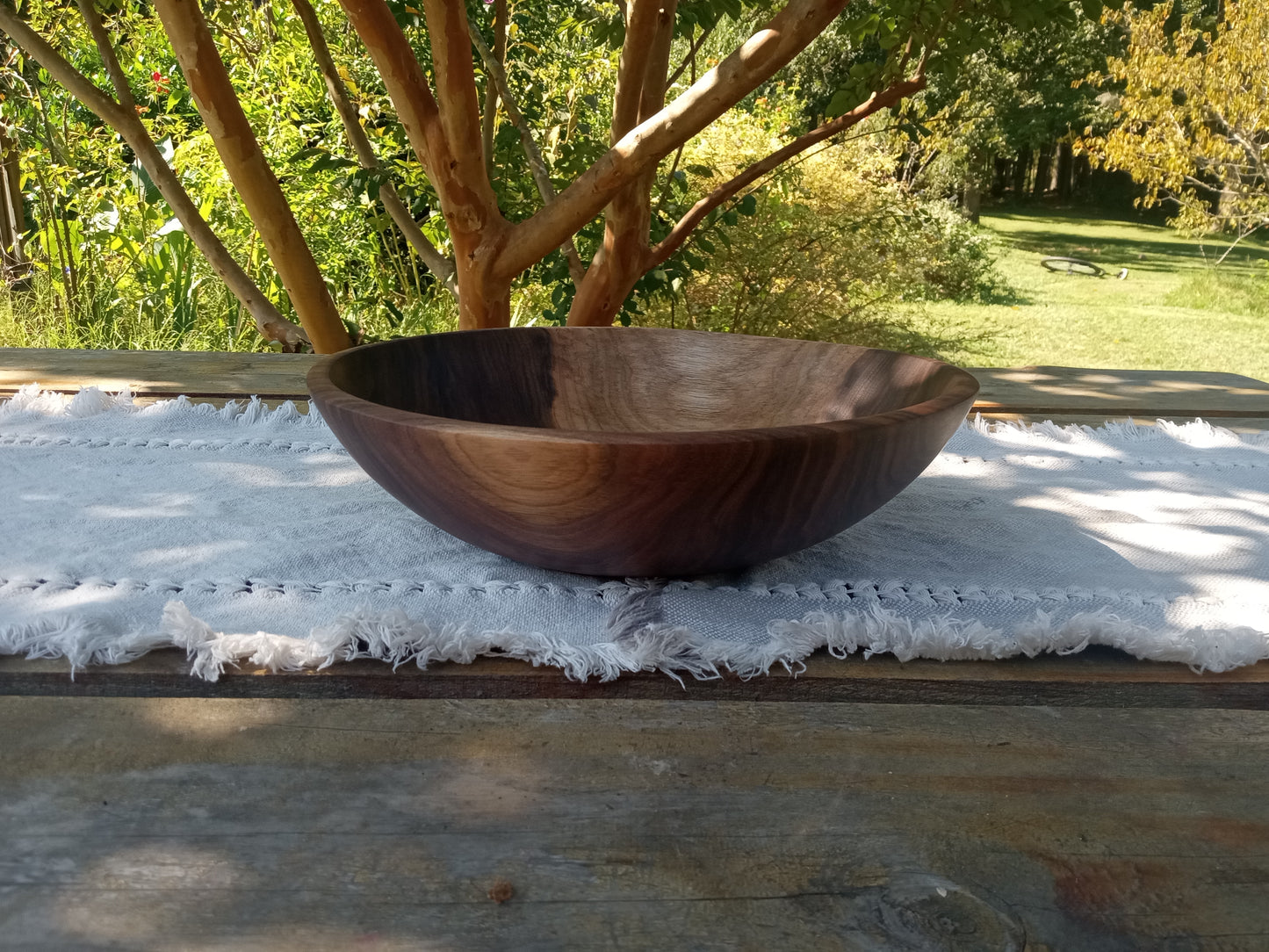 2 Serving Black Walnut Wood Salad Bowl: Handmade, Low-profile Design (11")