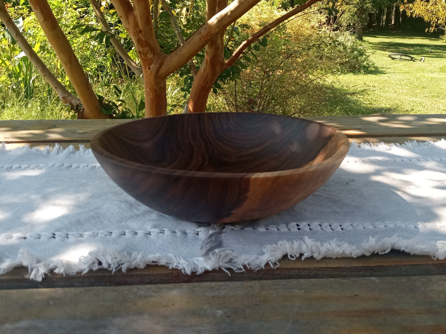 2 Serving Black Walnut Wood Salad Bowl: Handmade, Low-profile Design (11")