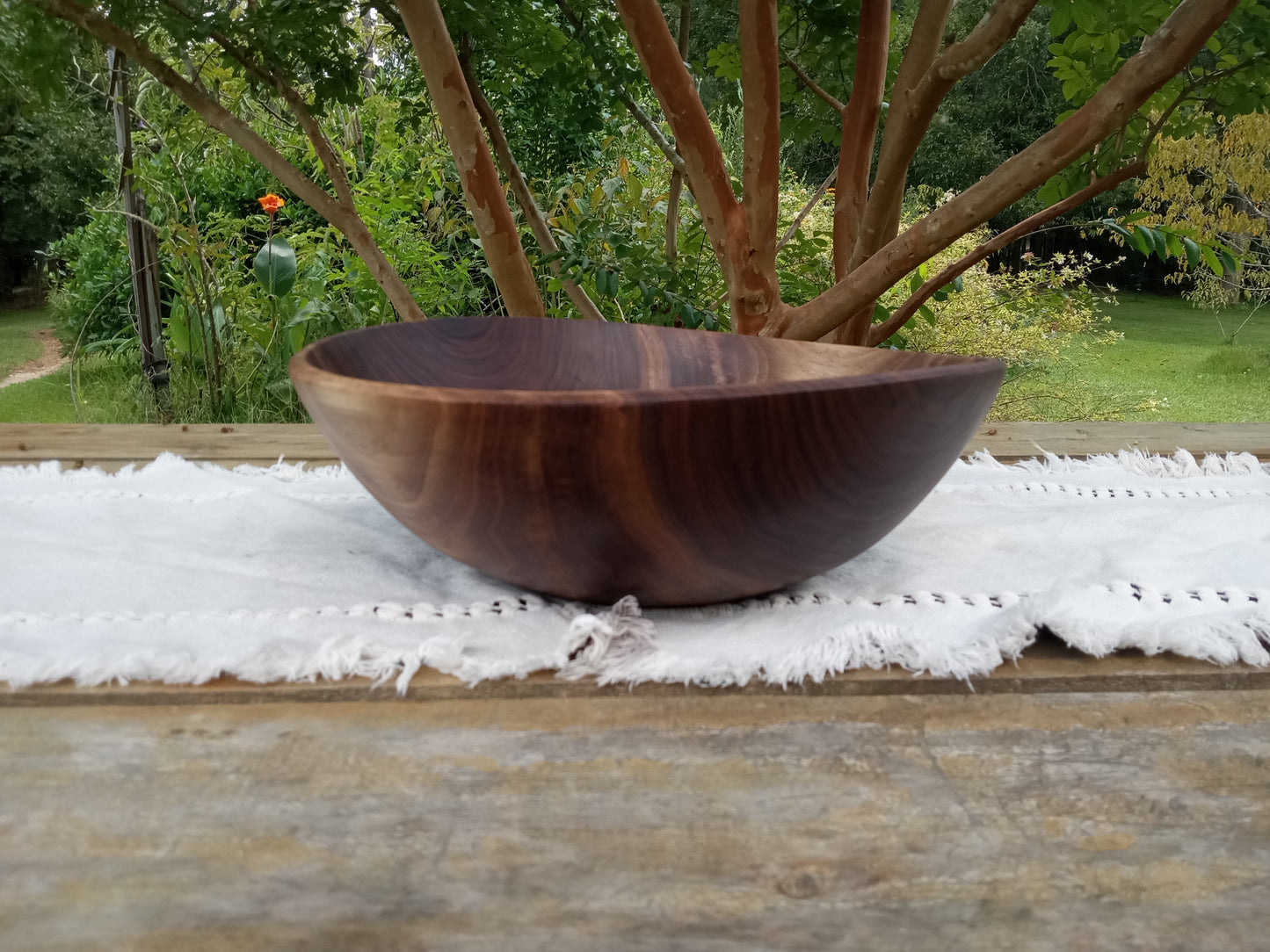 Black Walnut Wood Salad Bowl: Handmade Natural Edge Centerpiece (13")