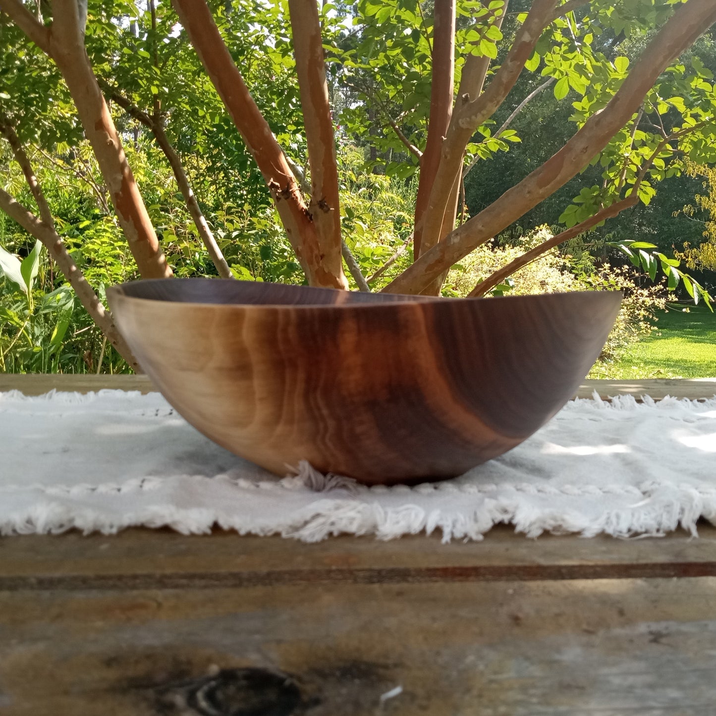 12" Walnut Wood Salad Bowl - Large Handcrafted Wooden Salad Serving Bowl - Handmade Anniversary Gift