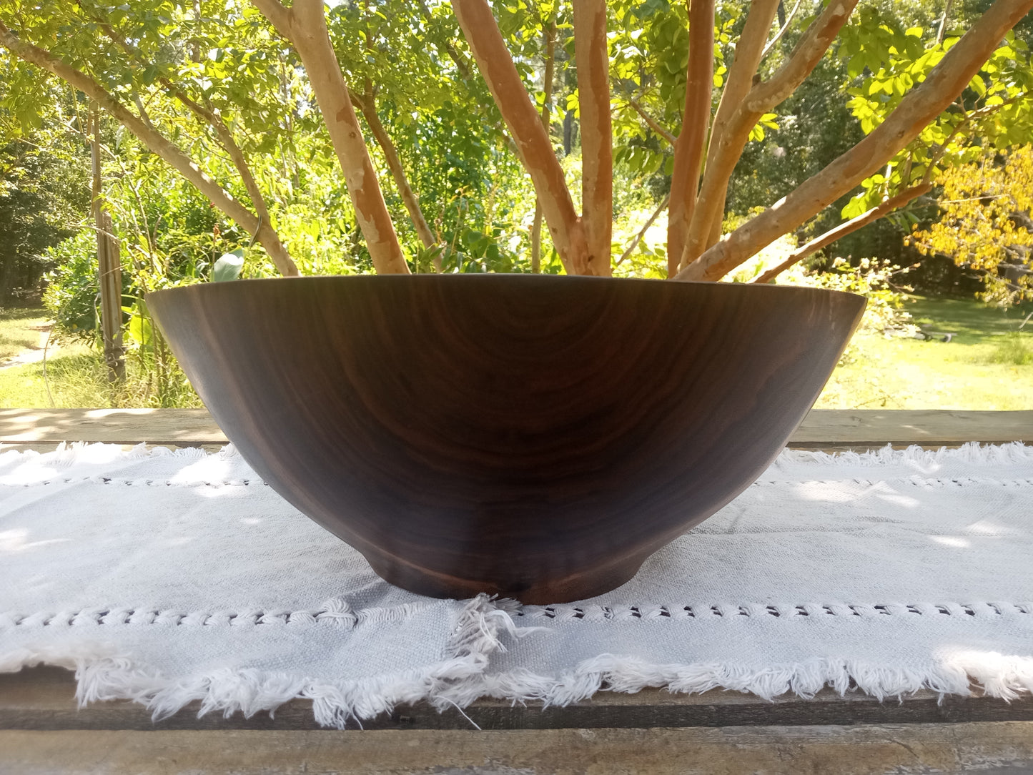 Handcrafted Walnut Wood Bowl: Rustic Knot & Burl Wood Centerpiece, Natural Edge Design (13")