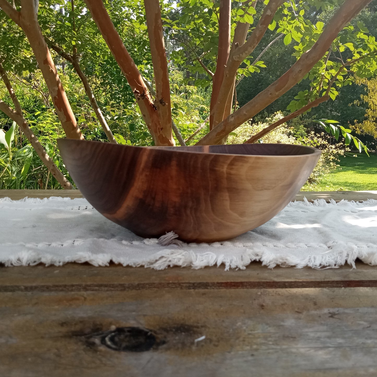 12" Walnut Wood Salad Bowl - Large Handcrafted Wooden Salad Serving Bowl - Handmade Anniversary Gift