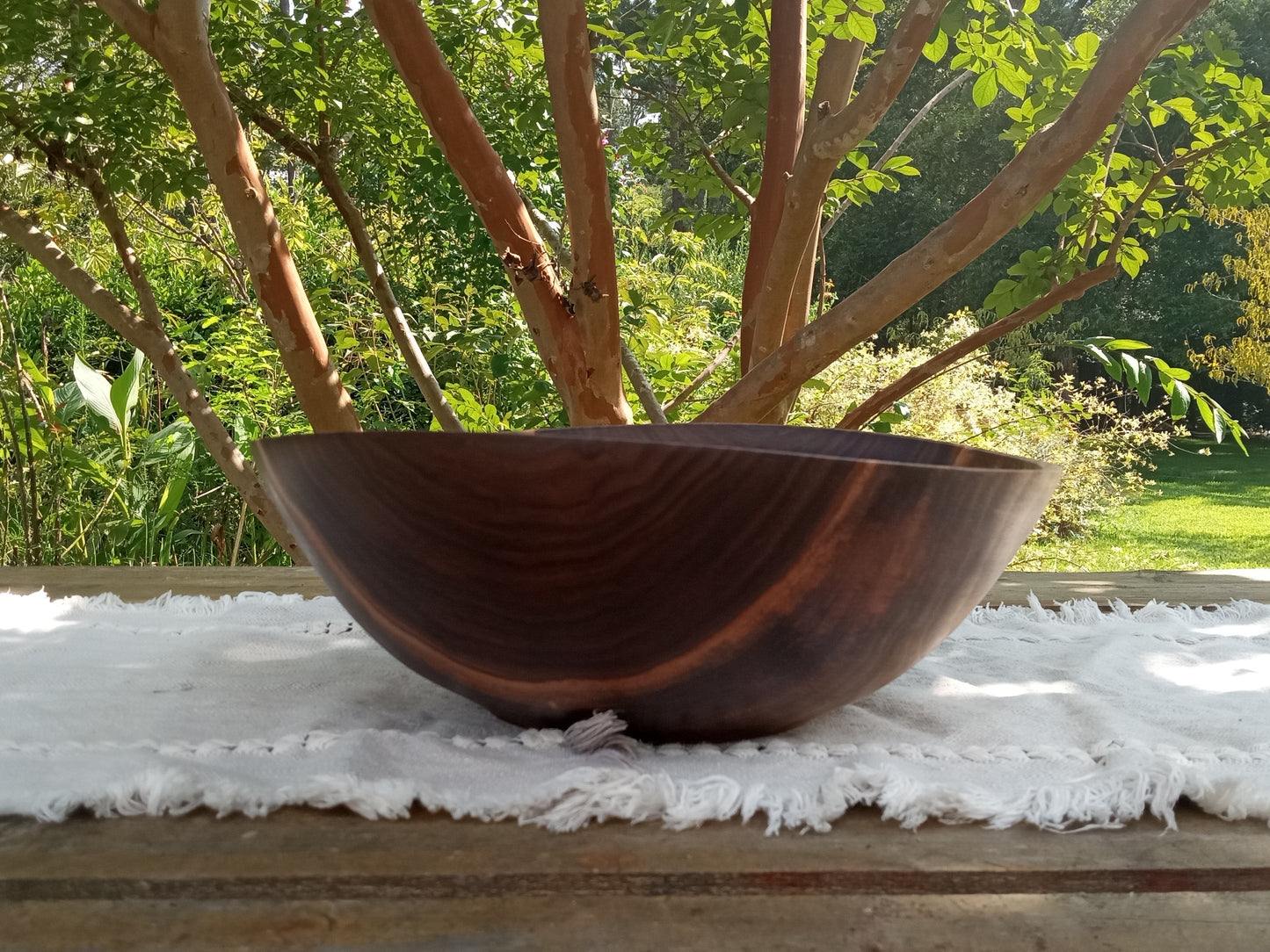 12" Walnut Wood Salad Bowl - Large Handcrafted Wooden Salad Serving Bowl - Handmade Anniversary Gift