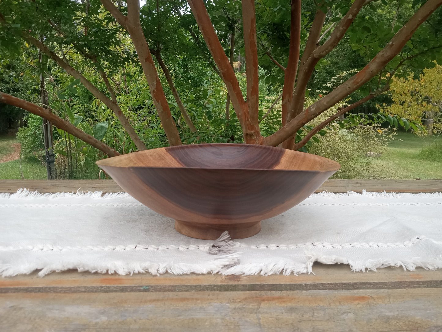 Beautiful Natural Edge Walnut Wood Salad Bowl - 13" Handmade Shallow Wooden Serving Bowl with a Decorative Design - Unique Wood Gifts