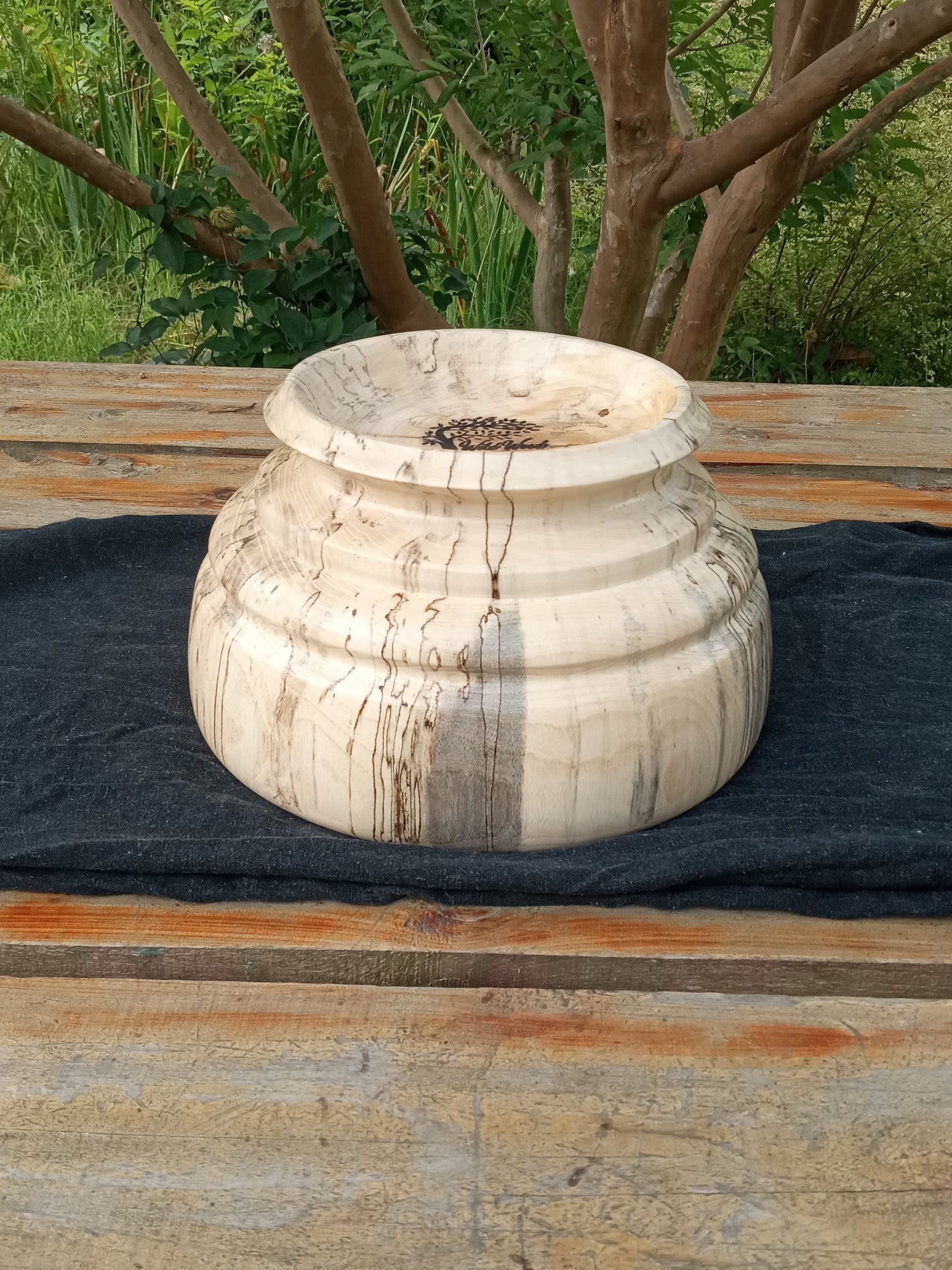 Wooden Fruit Bowl: Handmade Spalted Hackberry (9")