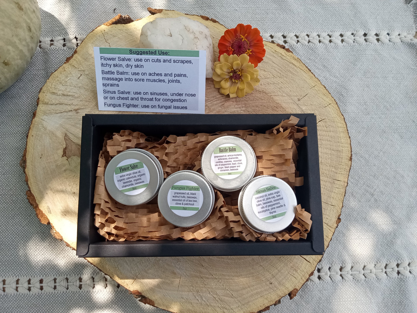 Herbal Salve Collection of 4 Sample Size Salves for Natural Skincare - Unique Handmade Herbal Gifts