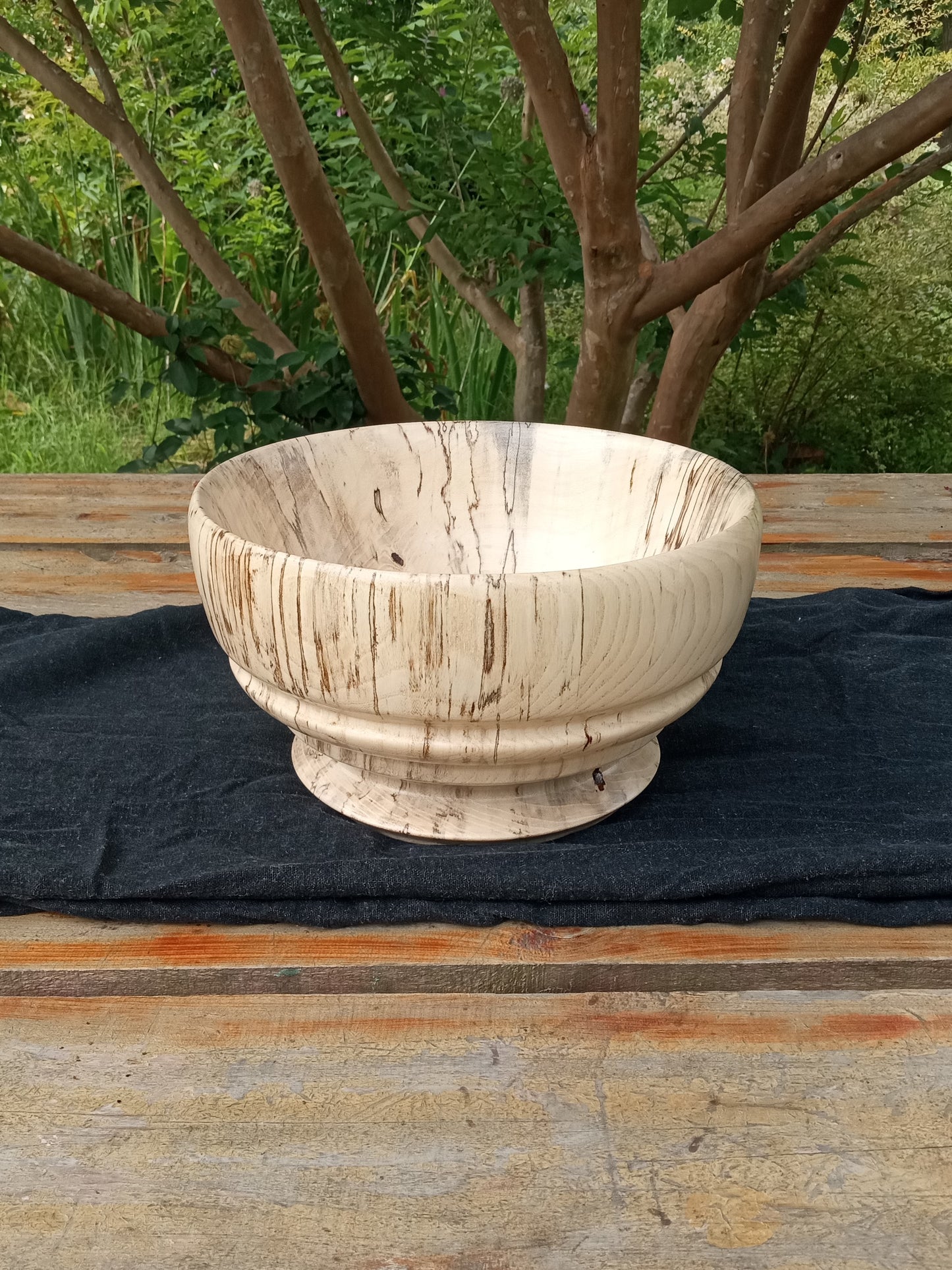 Wooden Fruit Bowl: Handmade Spalted Hackberry (9")