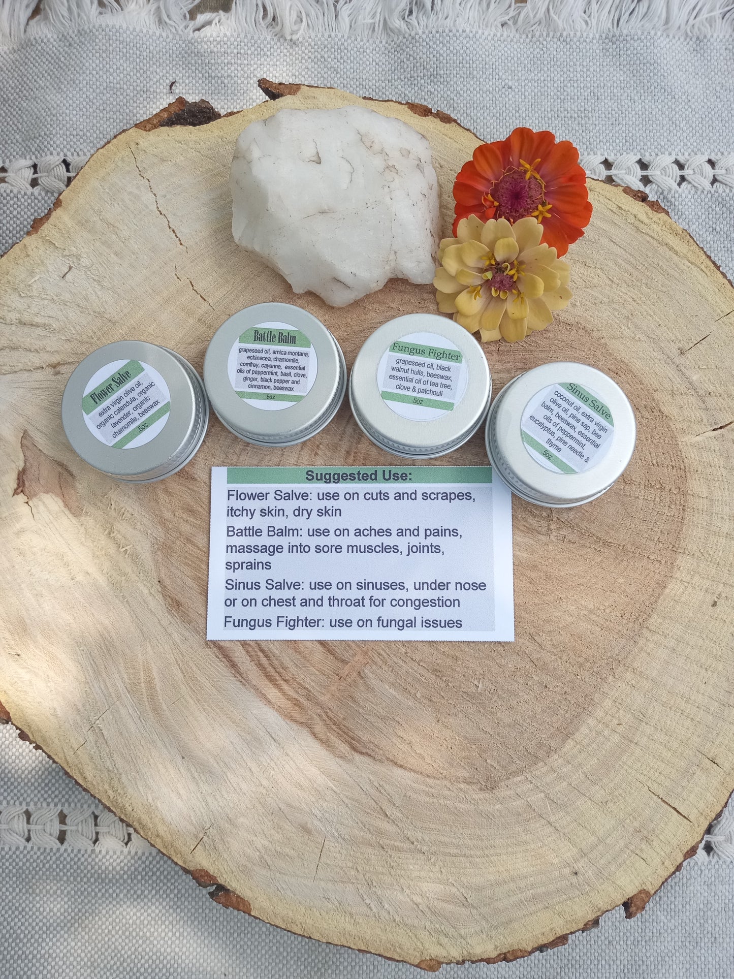 Herbal Salve Collection of 4 Sample Size Salves for Natural Skincare - Unique Handmade Herbal Gifts