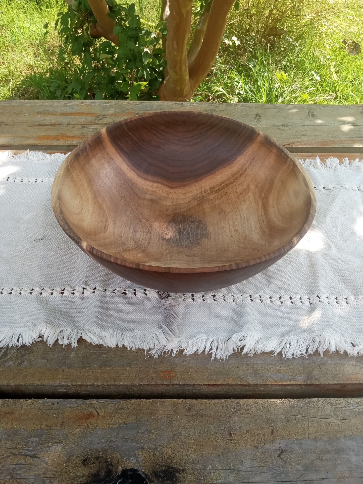 12" Walnut Wood Salad Bowl - Large Handcrafted Wooden Salad Serving Bowl - Handmade Anniversary Gift