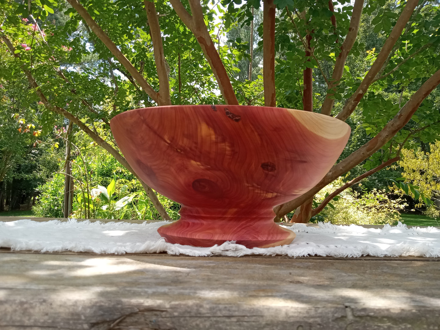 14" Red Cedar Wood Bowl: Elegant Pedestal Design, Handcrafted- Stunning Handmade Wooden Decor Bowl - Unique Turned Wood Gift