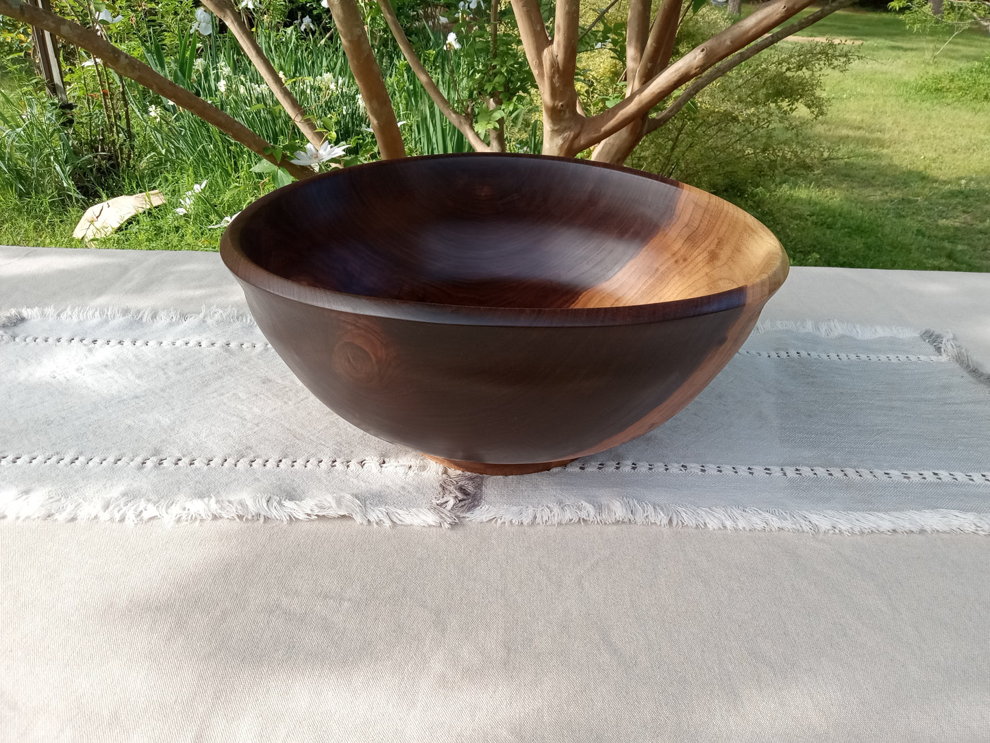 Extra-Large 17" Walnut Wood Pedestal Bowl with Burl Detail - Handmade Wooden Salad Bowl - Turned Wood Centerpiece - Handcrafted Wood Gifts