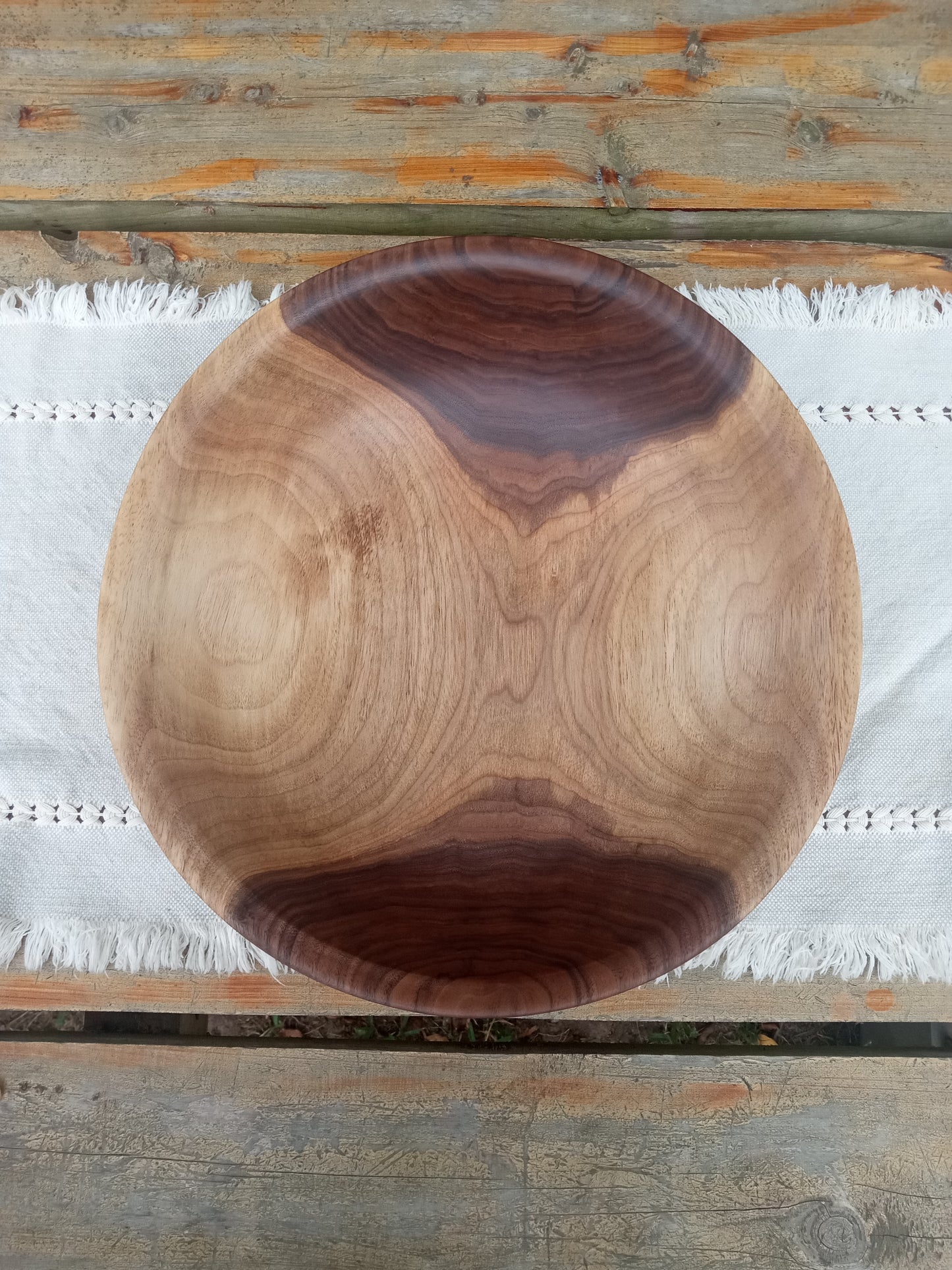 Beautiful Natural Edge Walnut Wood Salad Bowl - 13" Handmade Shallow Wooden Serving Bowl with a Decorative Design - Unique Wood Gifts