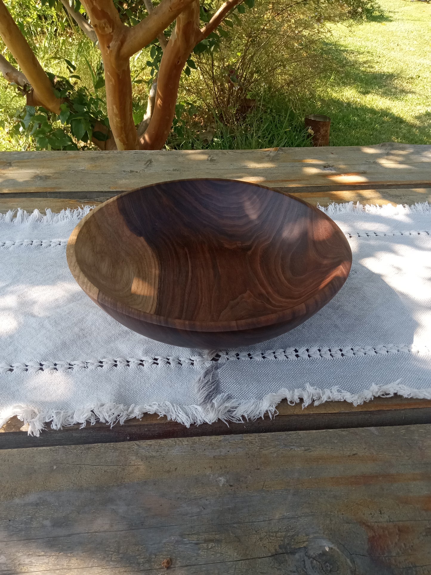 2 Serving Black Walnut Wood Salad Bowl: Handmade, Low-profile Design (11")