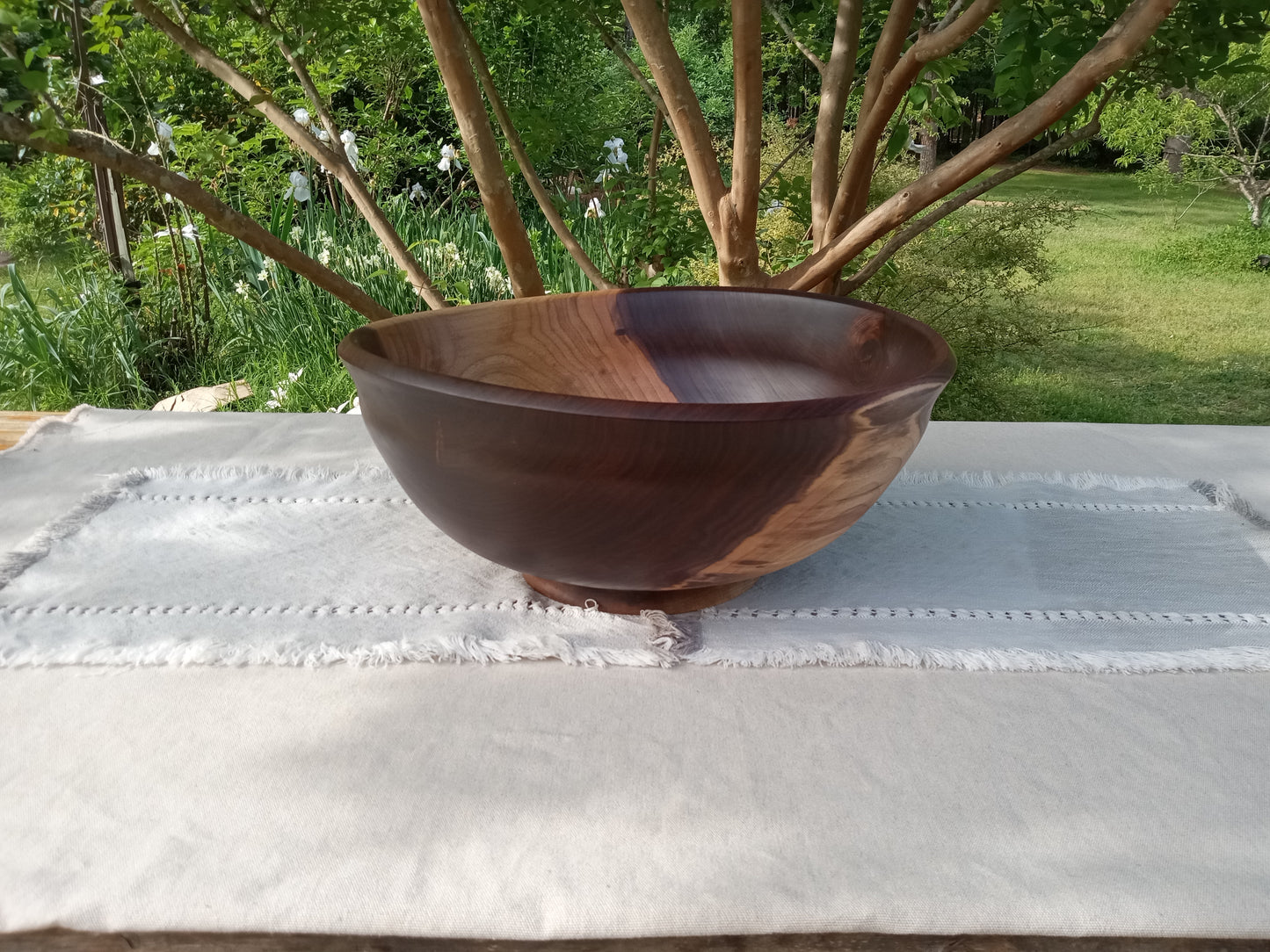 Extra-Large 17" Walnut Wood Pedestal Bowl with Burl Detail - Handmade Wooden Salad Bowl - Turned Wood Centerpiece - Handcrafted Wood Gifts