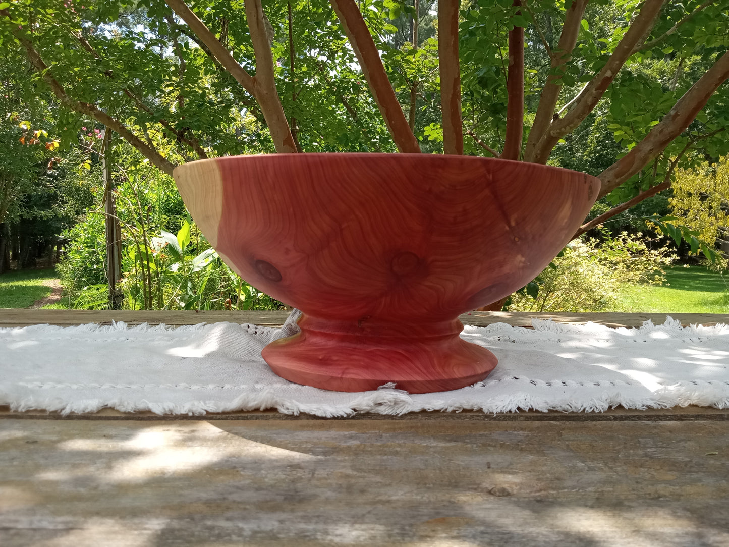 14" Red Cedar Wood Bowl: Elegant Pedestal Design, Handcrafted- Stunning Handmade Wooden Decor Bowl - Unique Turned Wood Gift