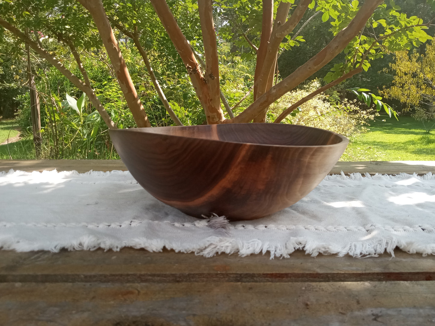 12" Walnut Wood Salad Bowl - Large Handcrafted Wooden Salad Serving Bowl - Handmade Anniversary Gift