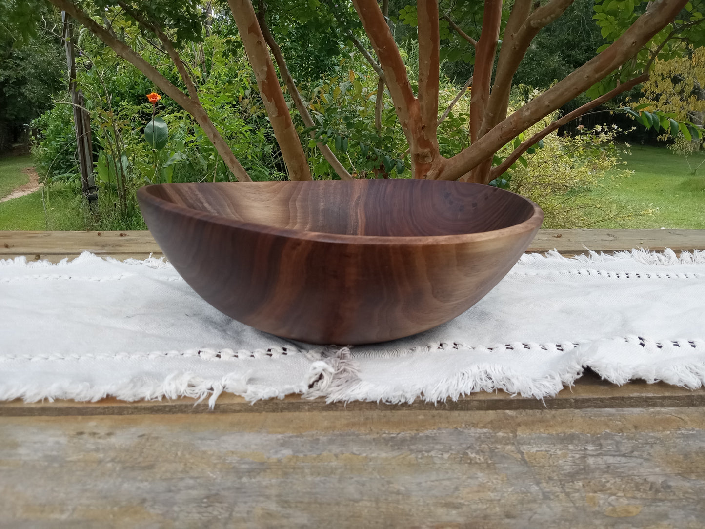 Black Walnut Wood Salad Bowl: Handmade Natural Edge Centerpiece (13")