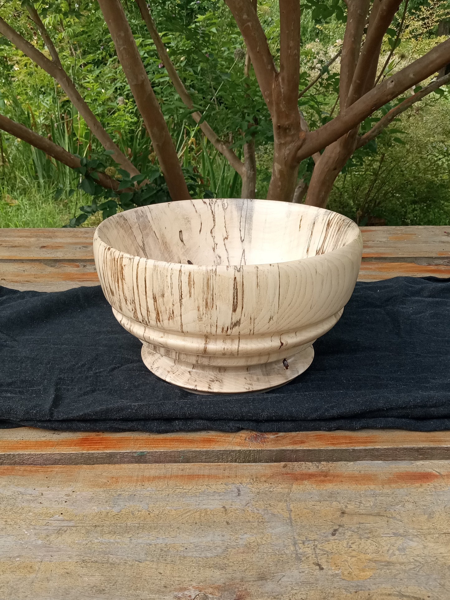 Wooden Fruit Bowl: Handmade Spalted Hackberry (9")