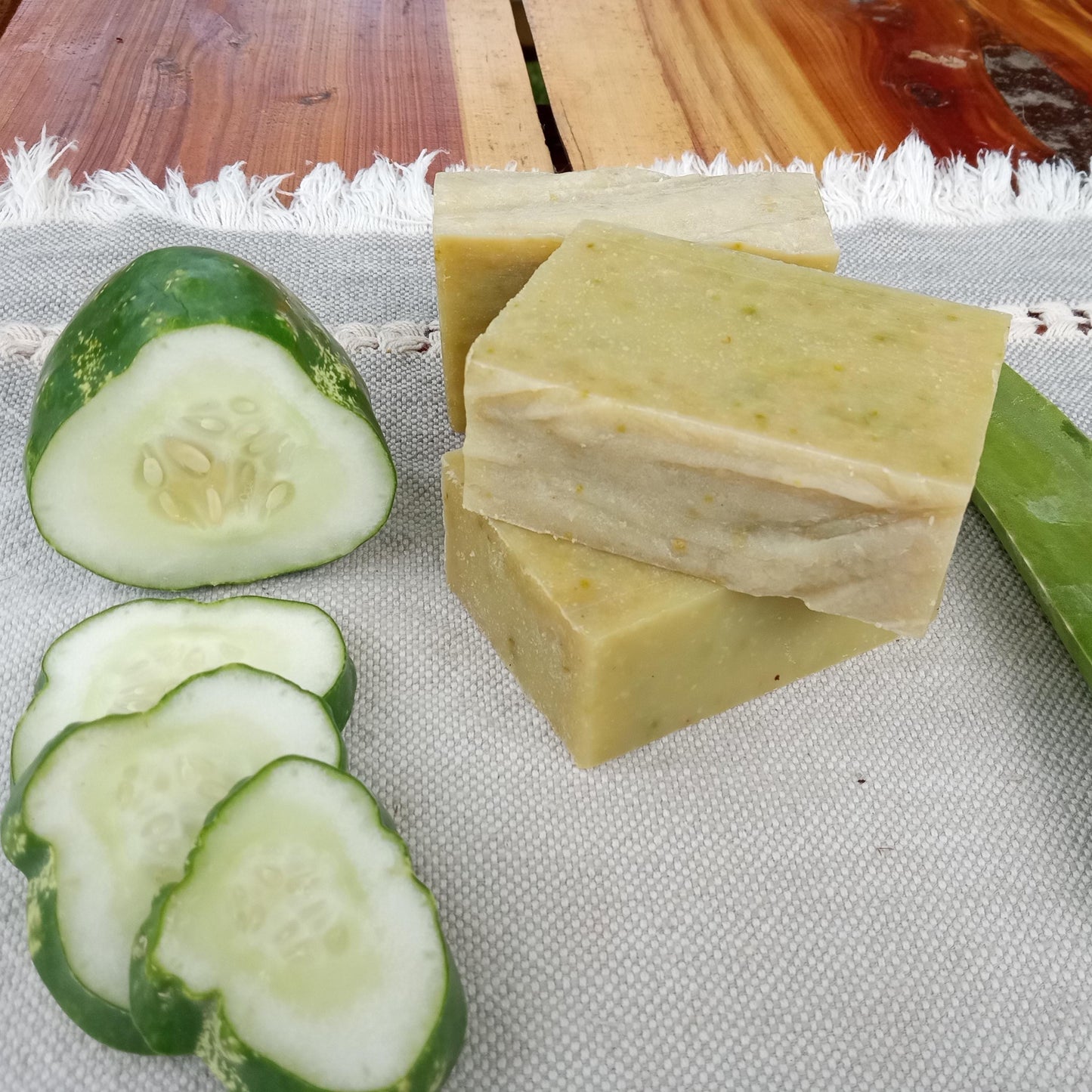Cool Dawn Cucumber & Aloe Soap with Tea Tree - Handmade Herbal Soap Bar with Tallow and Coconut Oil