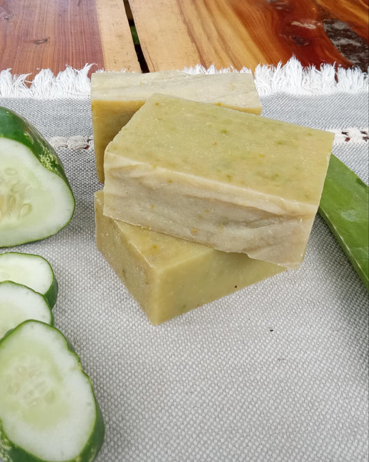 Cool Dawn - Fresh Cucumber Puree & Aloe Soap with Tea Tree, Handmade with Tallow, Olive Oil and Shea Butter - Natural Vegetable Soap with Essential Oils