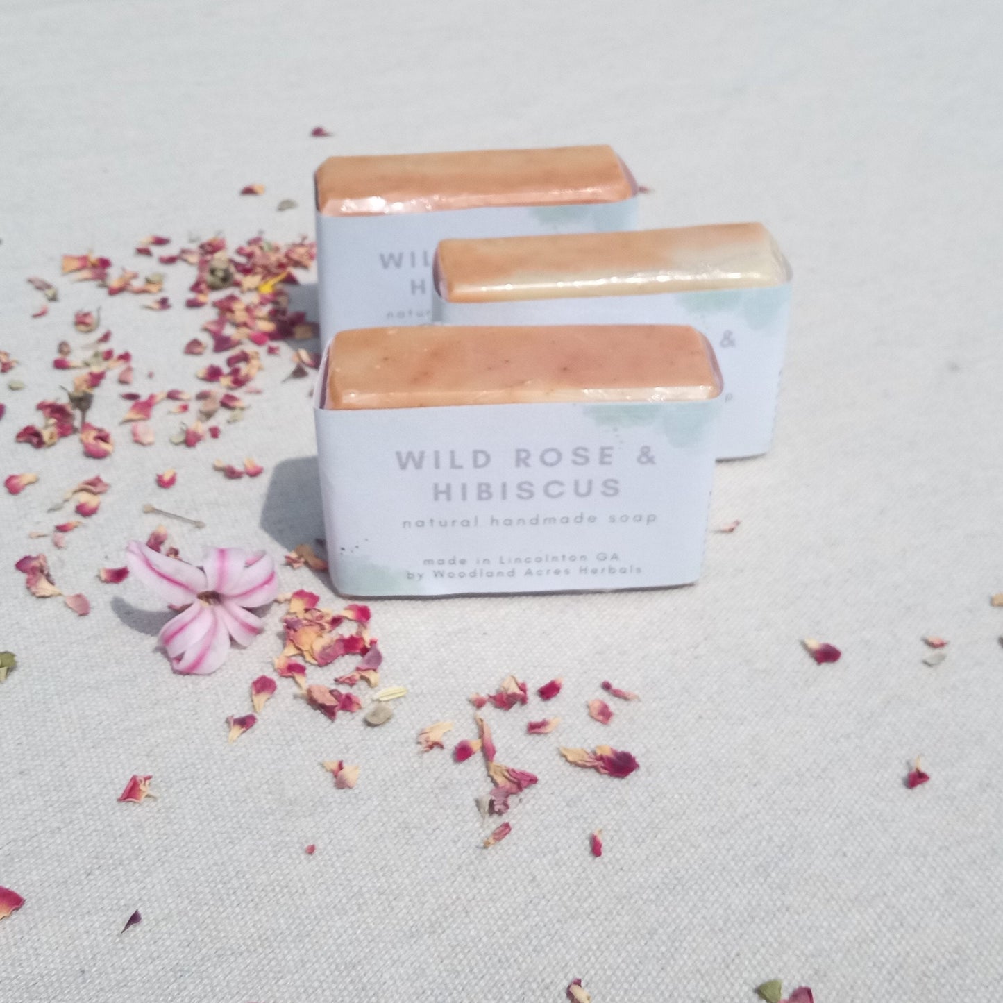 Hibiscus Soap with Self Heal Herb & Rose Petals - Handmade Herbal Bath and Body Bar Soap with Shea - Essential Oil Scented Olive Oil Soap