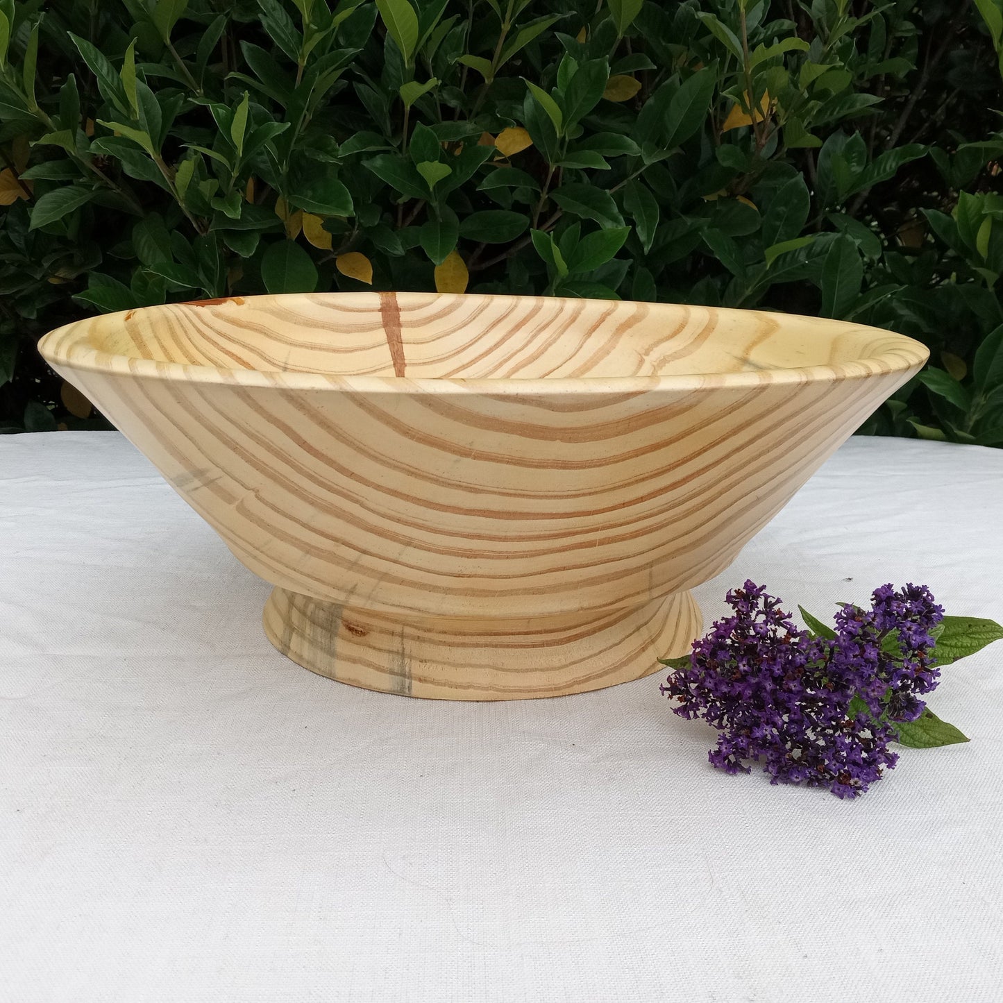 Large Pine Wood Pedestal Bowl - Stylish Country Centerpiece for the Table - 16" Turned Wood Bowl for Fruit - Handmade Farmhouse Decor