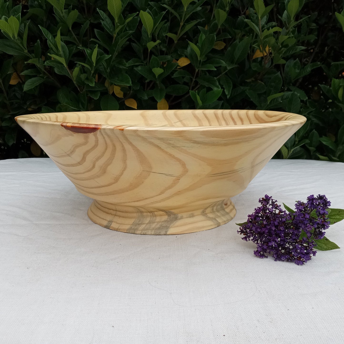 Large Pine Wood Pedestal Bowl - Stylish Country Centerpiece for the Table - 16" Turned Wood Bowl for Fruit - Handmade Farmhouse Decor