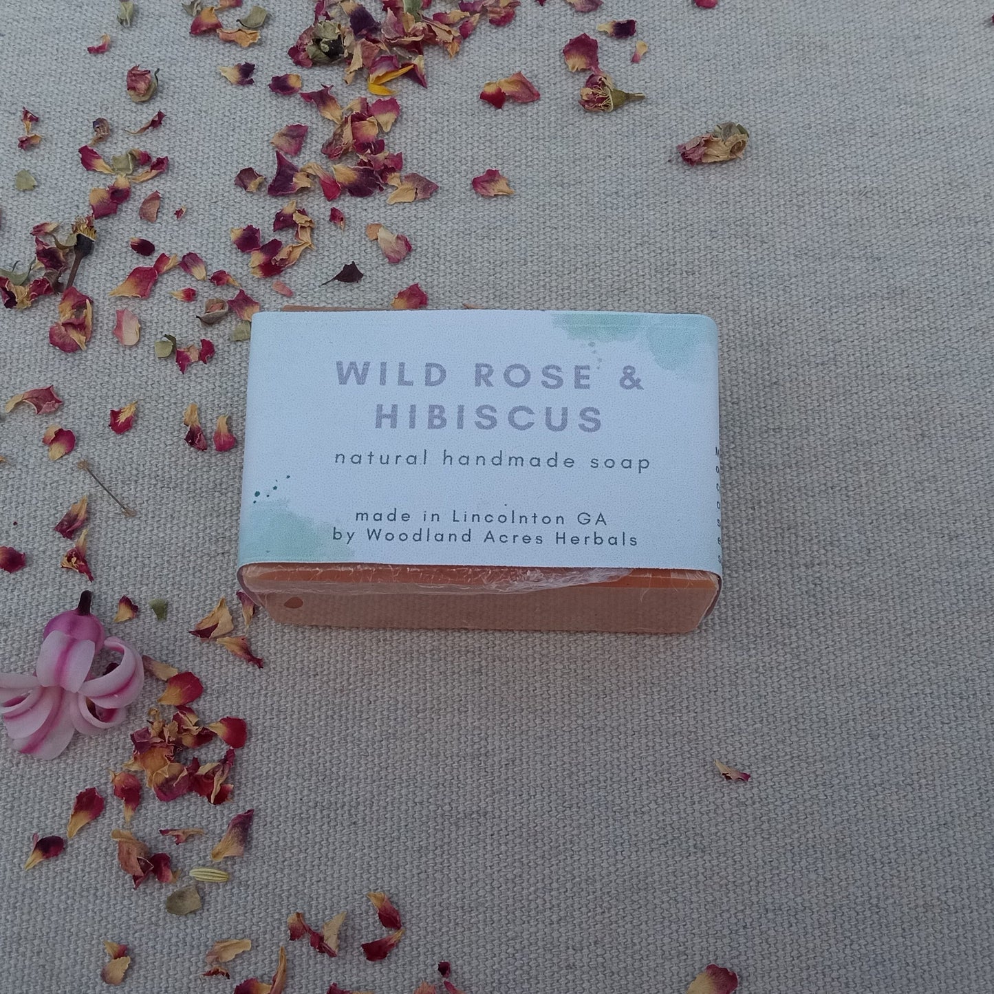 Hibiscus Soap with Self Heal Herb & Rose Petals - Handmade Herbal Bath and Body Bar Soap with Shea - Essential Oil Scented Olive Oil Soap