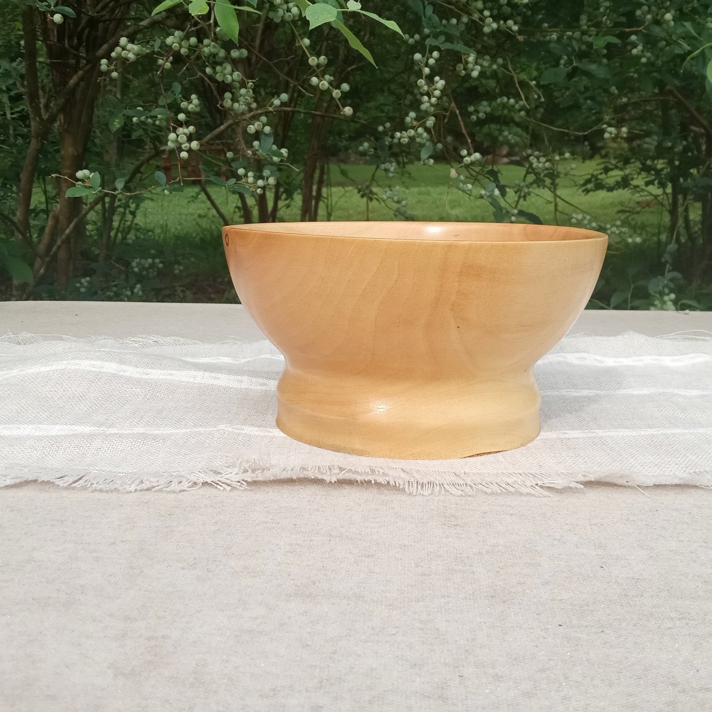 8" Handmade Elegant Birch Wood Pedestal Bowl with a Simple Curved Design