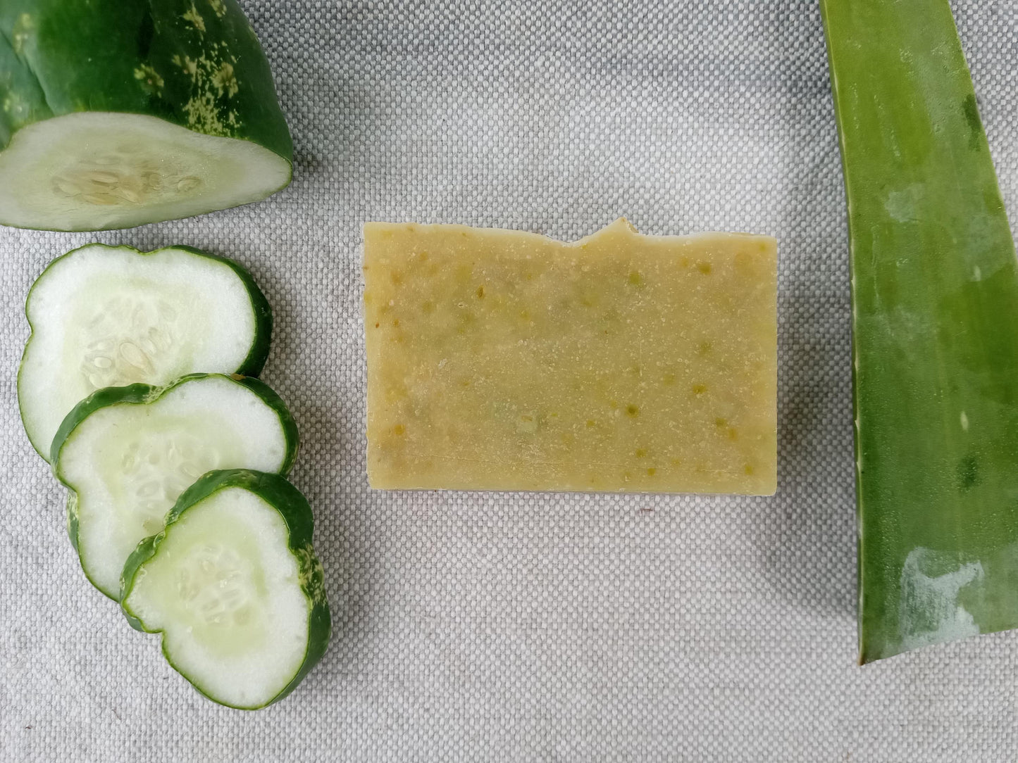 Cool Dawn Cucumber & Aloe Soap with Tea Tree - Handmade Herbal Soap Bar with Tallow and Coconut Oil