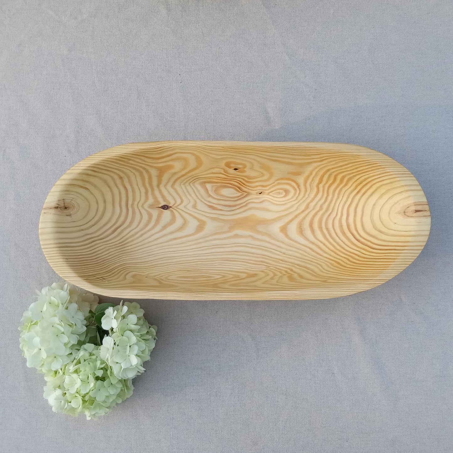 21" Pine Wood Dough Bowl for Table Centerpiece -  Hand Carved Wooden Trencher - Long Trough for Fruit or Country Farmhouse Decorating
