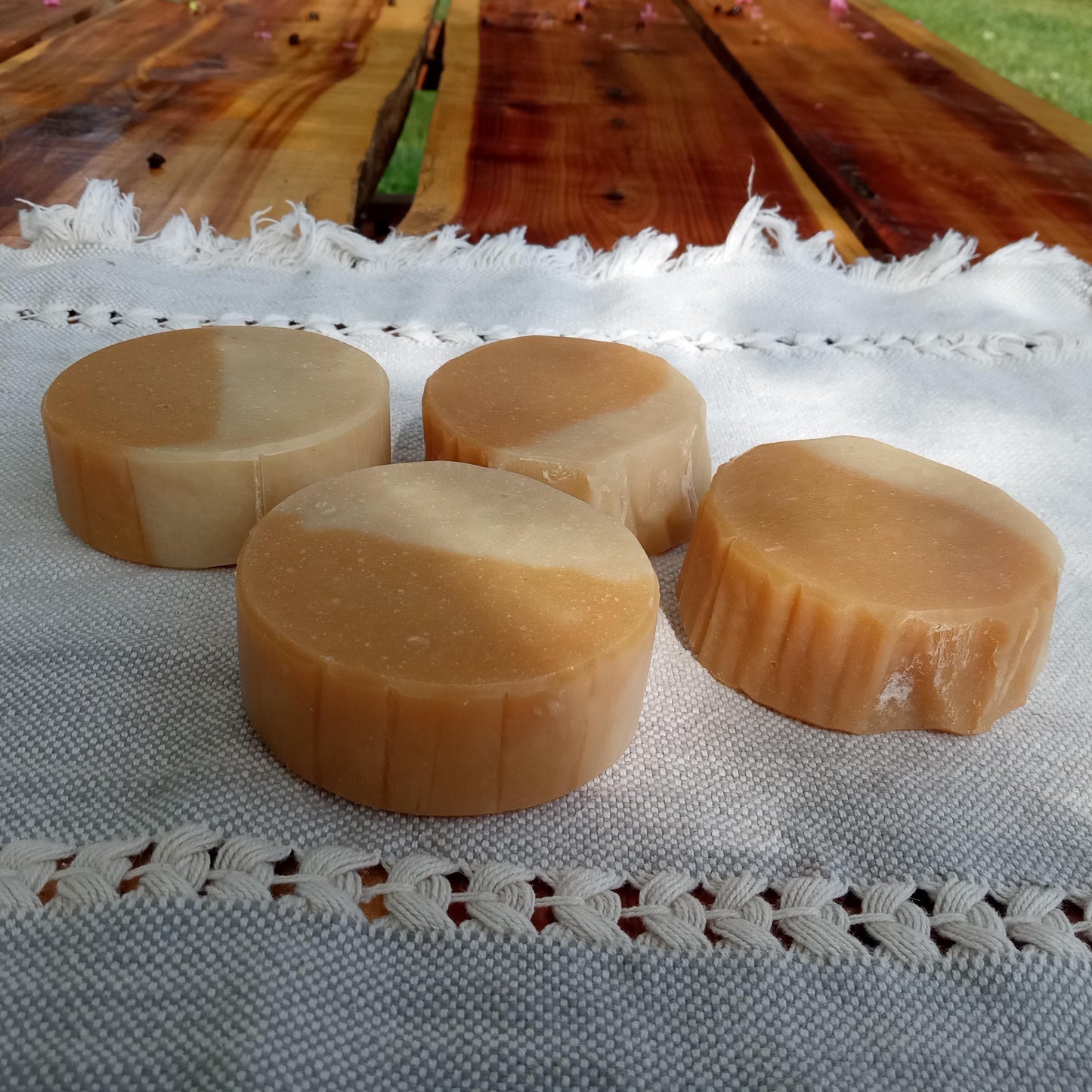 Bright New Day - Grapefruit Soap with Myrrh & Aloe - Handmade Cold Process Round Soap Bars with Coconut Oil and Shea Butter - Citrus Soap with Clove Oil